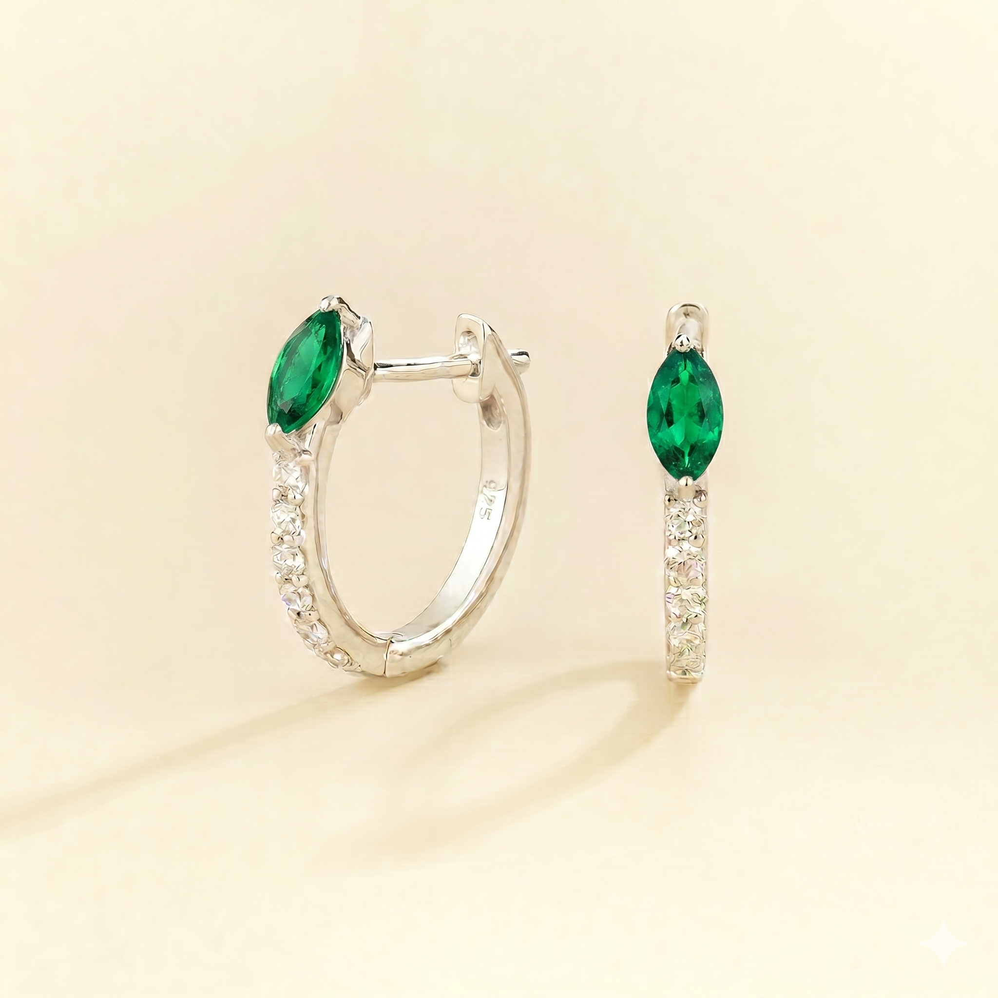 Sava Marquise Emerald & Diamond Huggie Hoop Earrings in White Gold