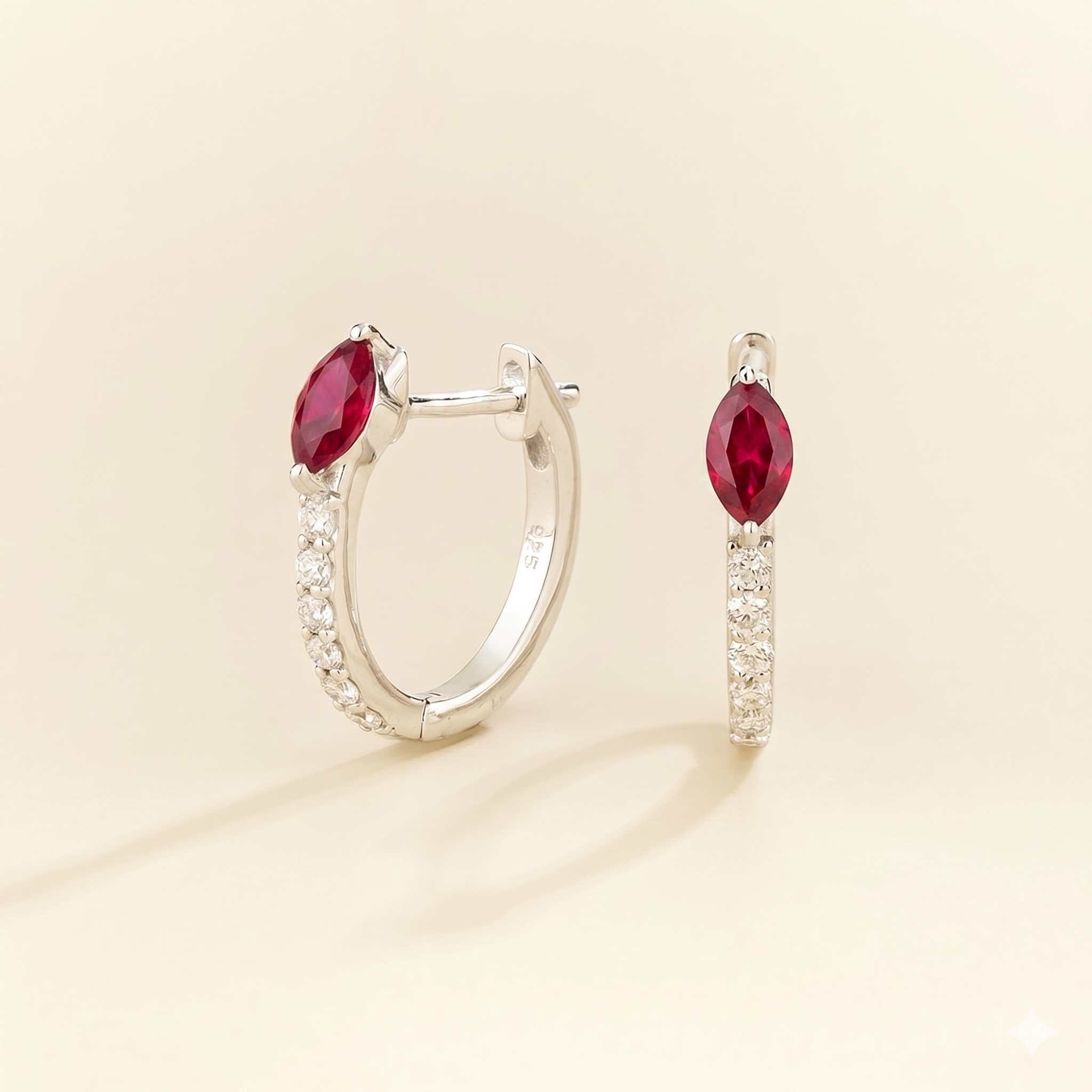 Sava Marquise Ruby & Diamond Huggie Hoop Earrings in White Gold