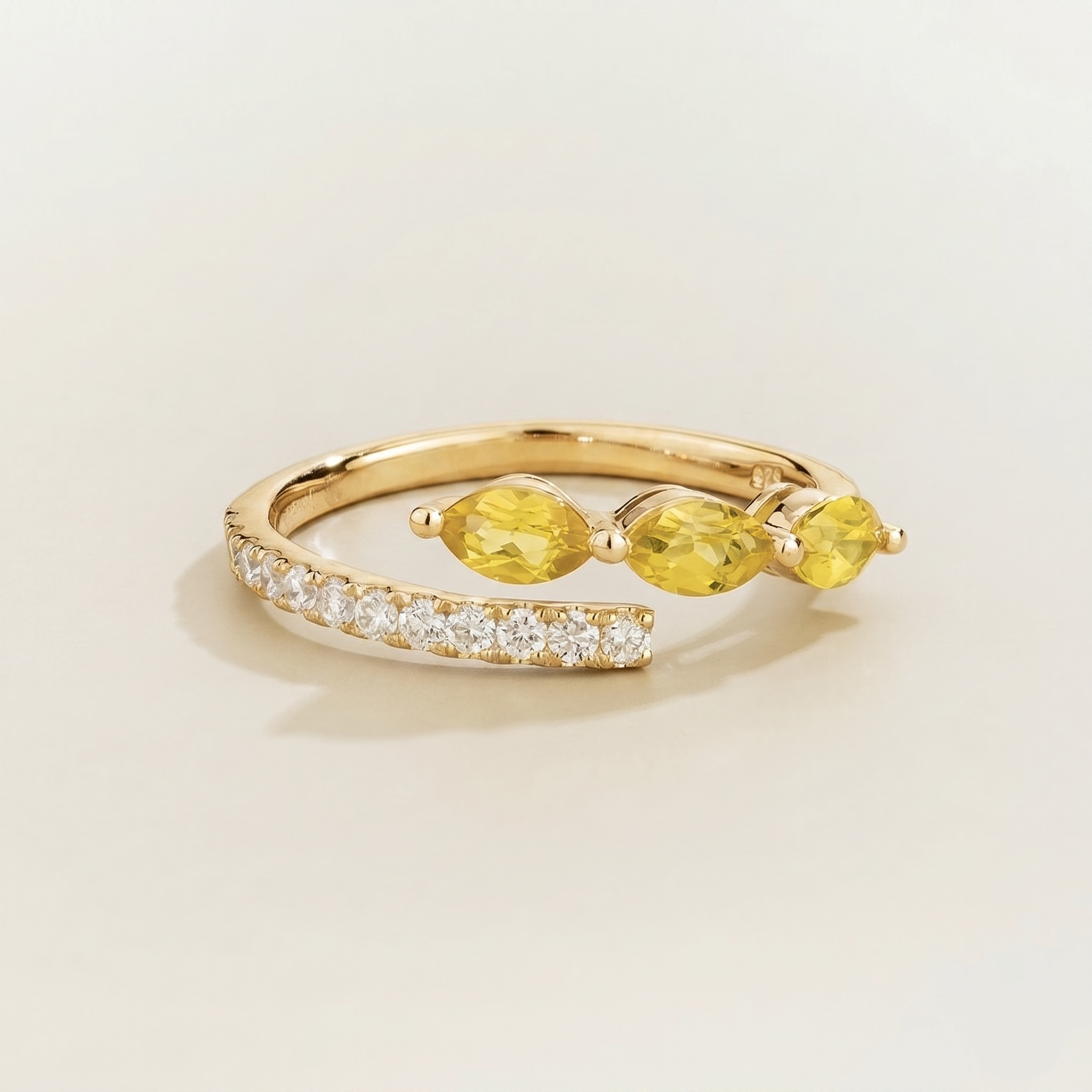 Sava Yellow Sapphire Three-Stone & Diamond Pavé Ring in Gold