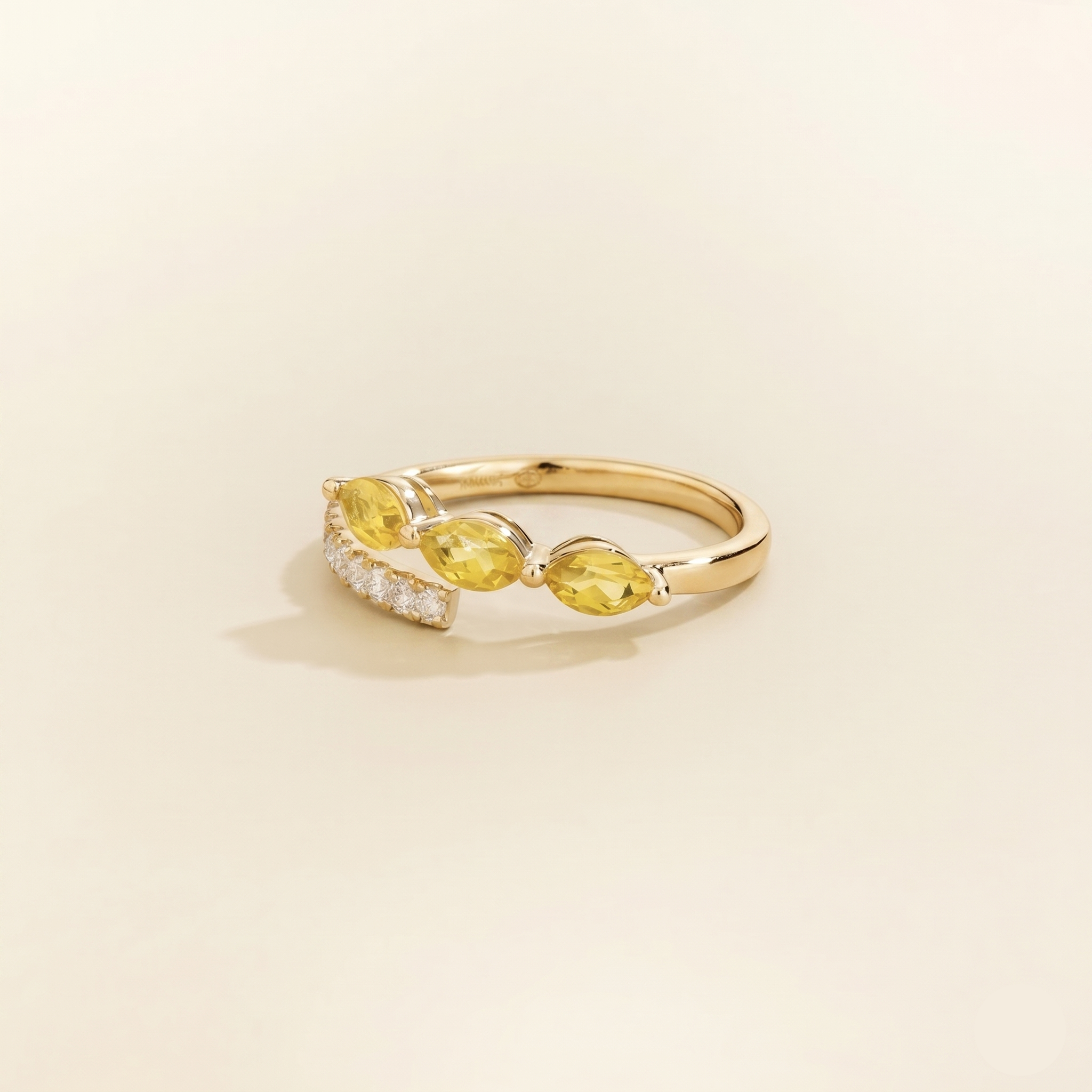 Sava Yellow Sapphire Three-Stone & Diamond Pavé Ring in Gold