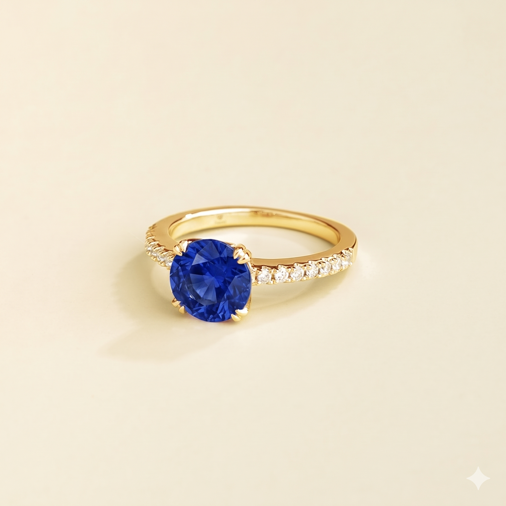 Solen Blue Sapphire Round & Diamond Pavé Ring in White Gold