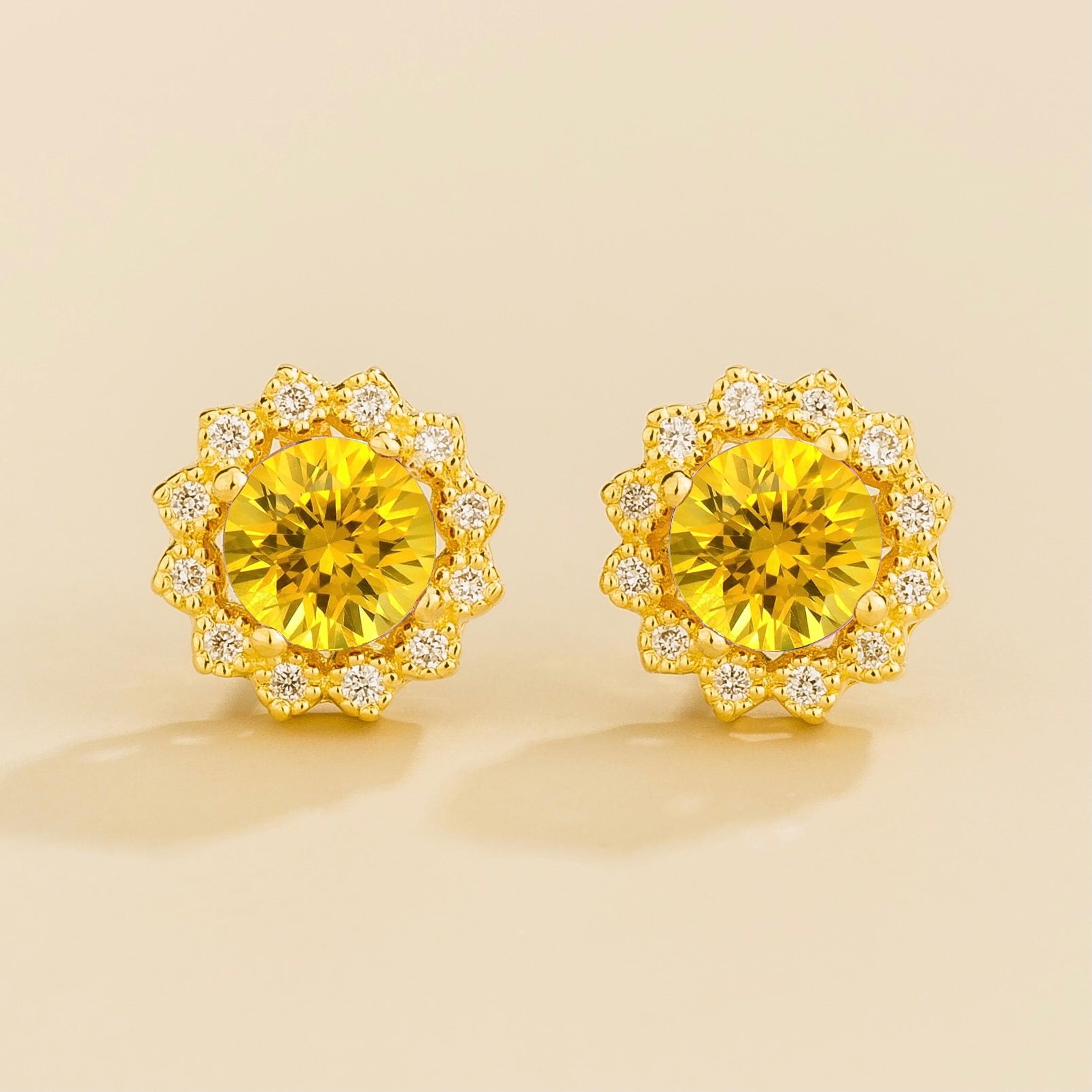 Solen Gold Halo Earrings with Yellow Sapphire & Diamond – Juvetti London