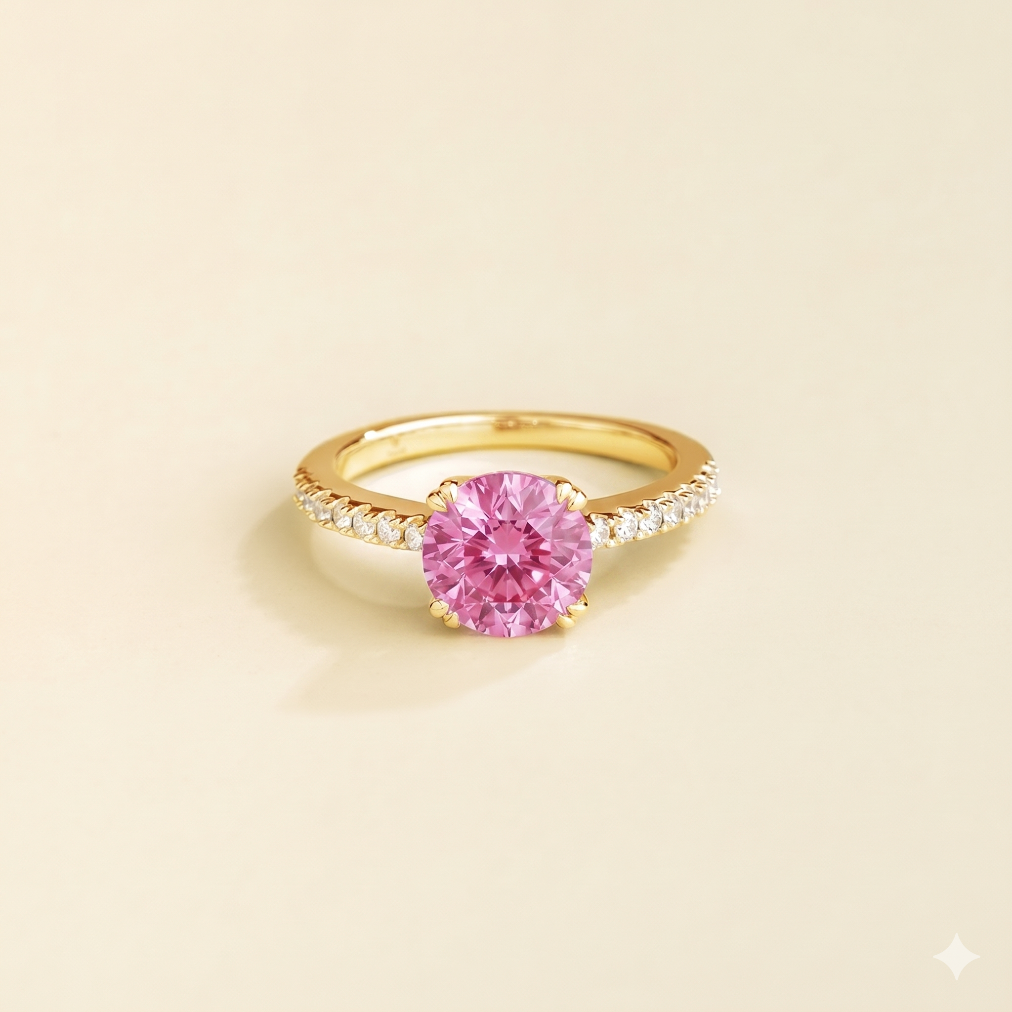 Solen Pink Sapphire Round & Diamond Pavé Ring in Gold