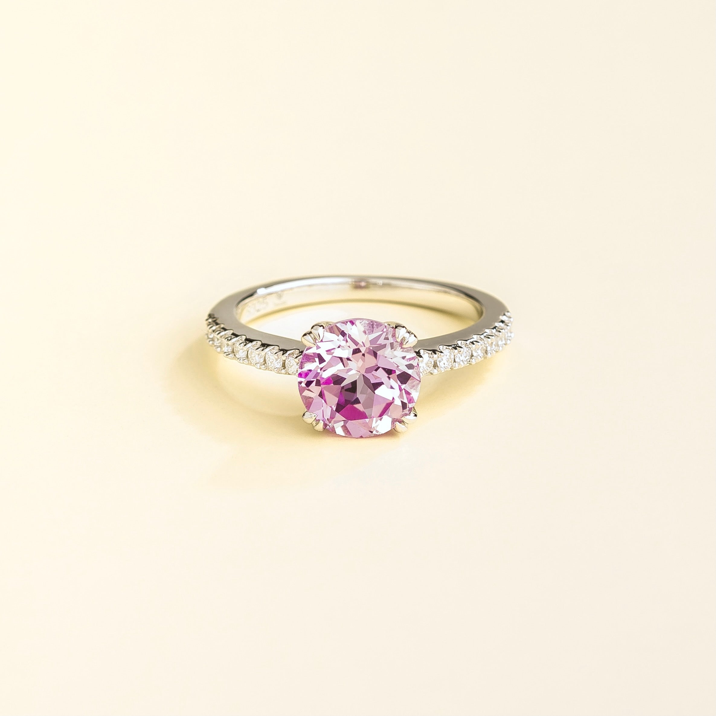 Solen Round Pink Sapphire & Diamond Pavé Ring in White Gold