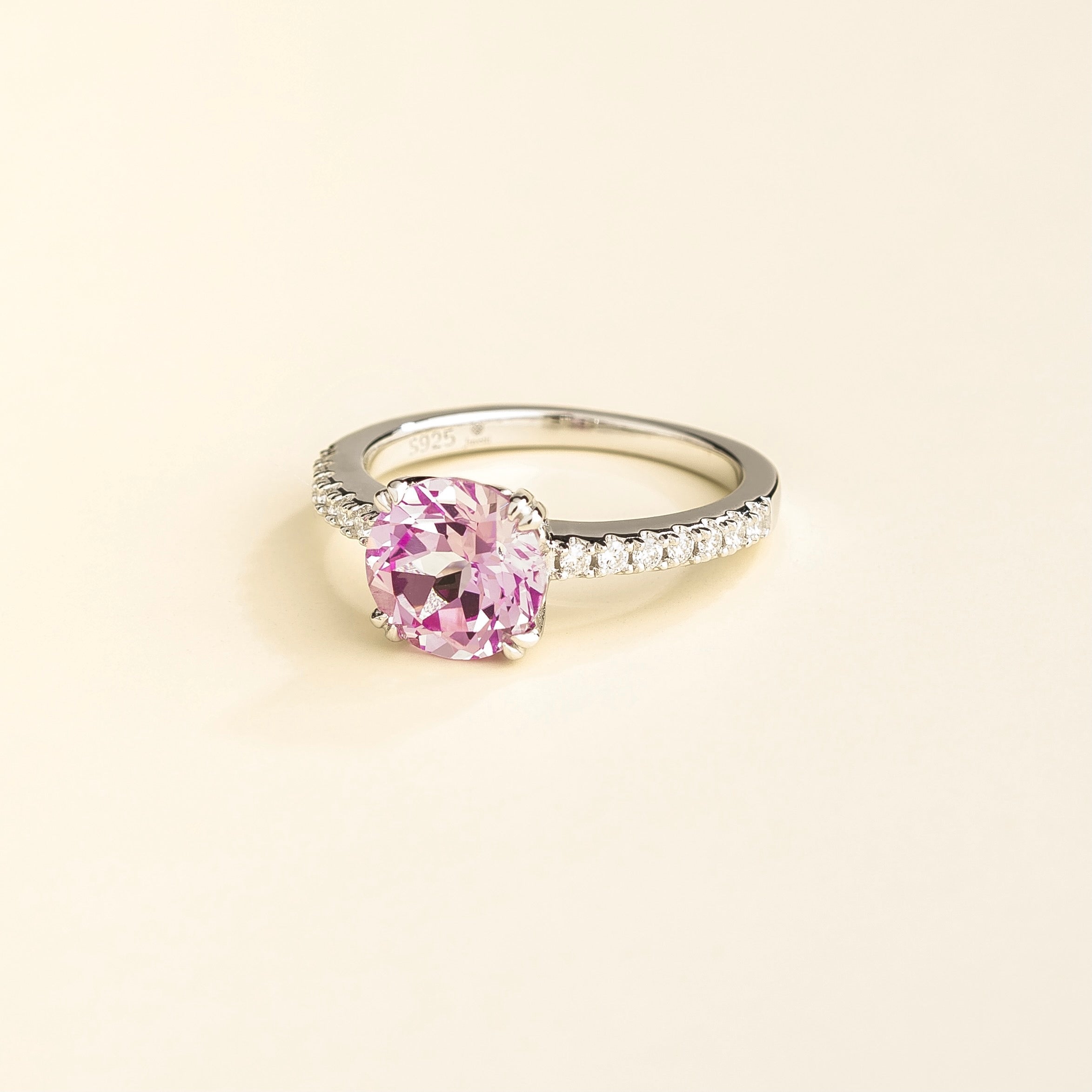Solen Round Pink Sapphire & Diamond Pavé Ring in White Gold by Juvetti