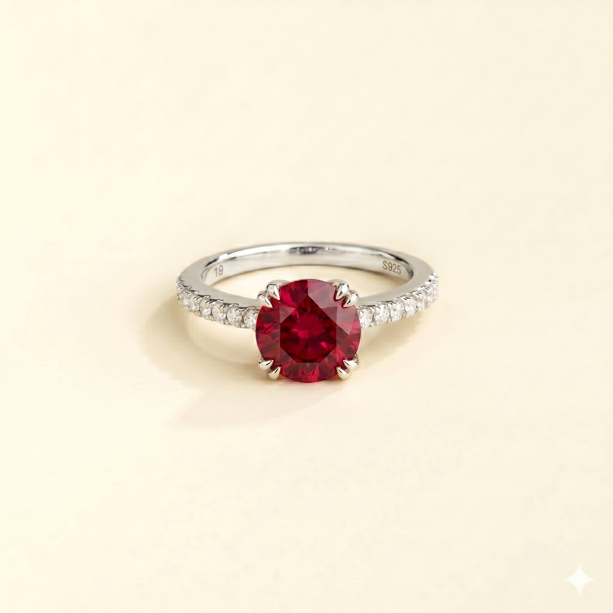 Solen Ruby Round & Diamond Pavé Ring in White Gold