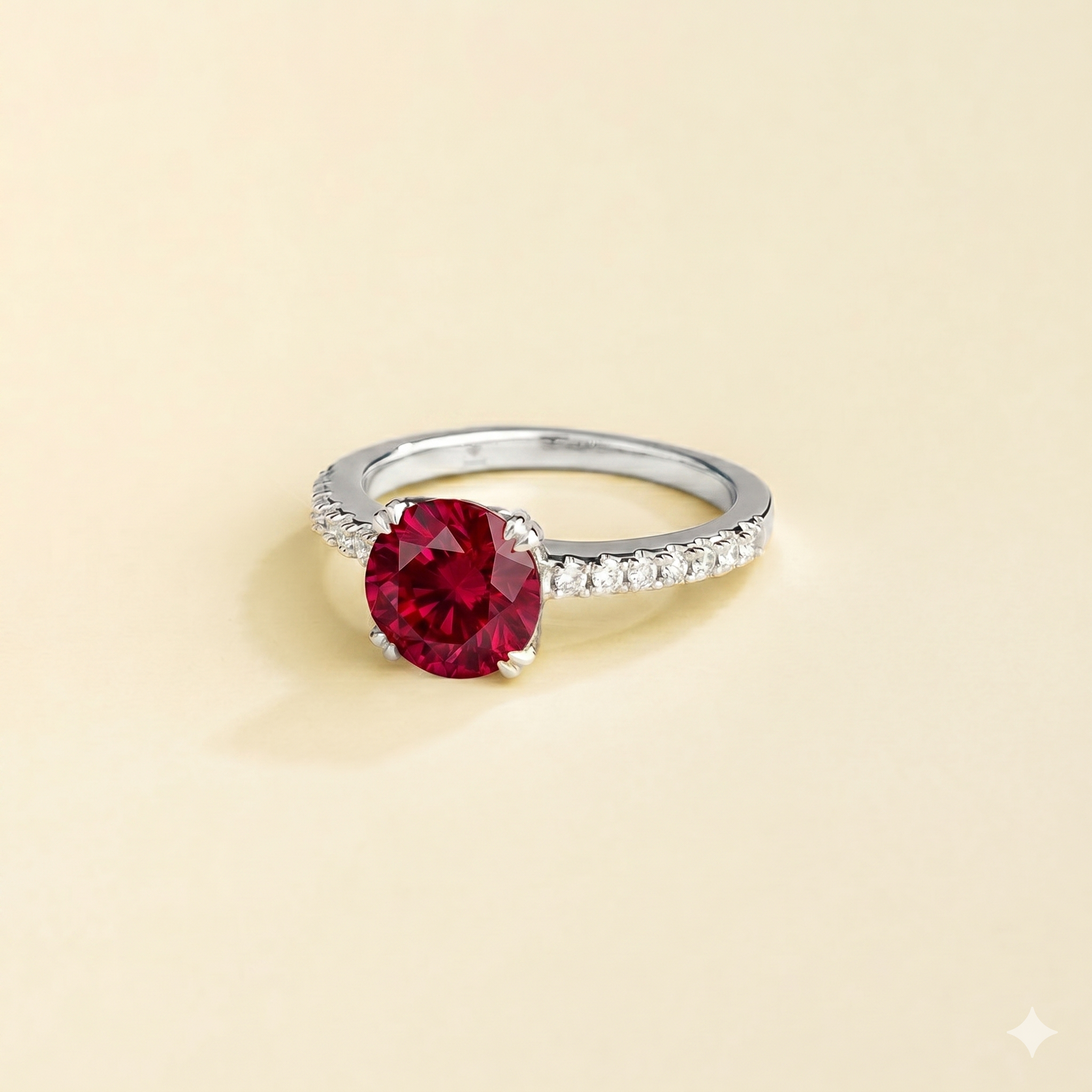 Solen Ruby Round & Diamond Pavé Ring in White Gold