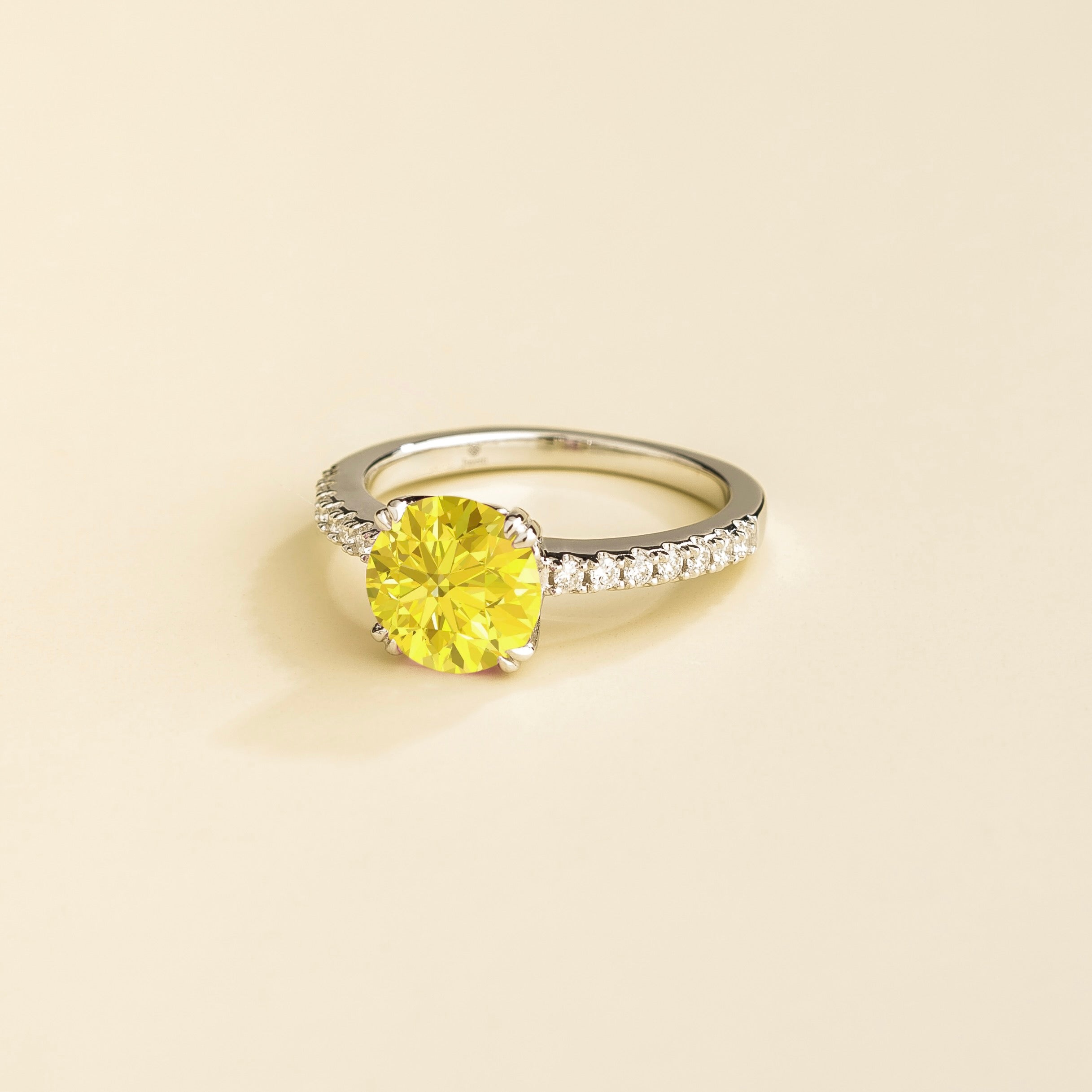 Elegant White Gold Ring Featuring Yellow Sapphire & Diamond Accents – Sustainable Luxury