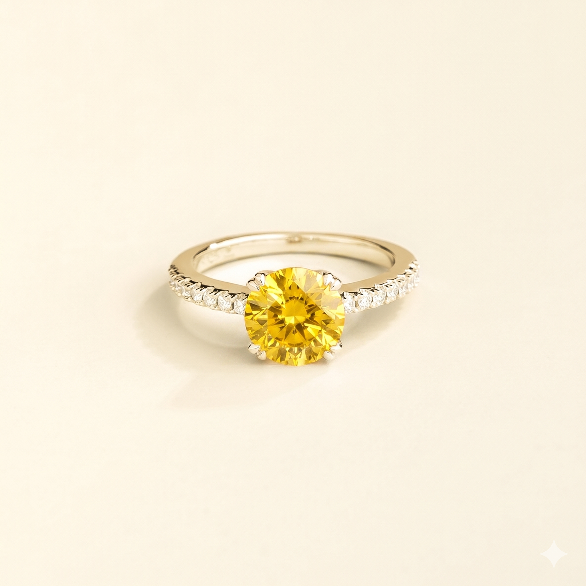 Solen Yellow Sapphire Round & Diamond Pavé Ring in White Gold