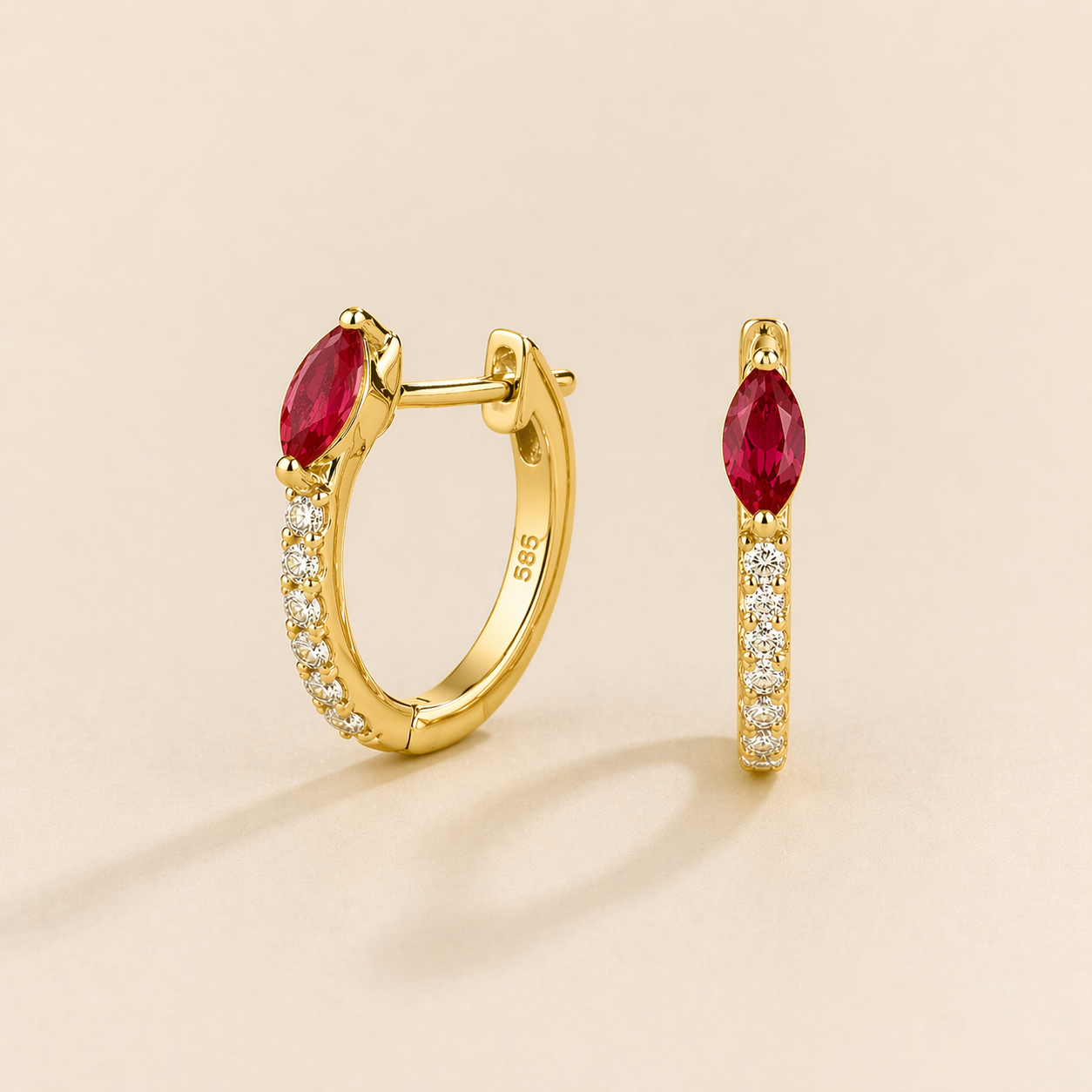 Sors Ruby & Diamond Huggie Hoop Earrings in Gold