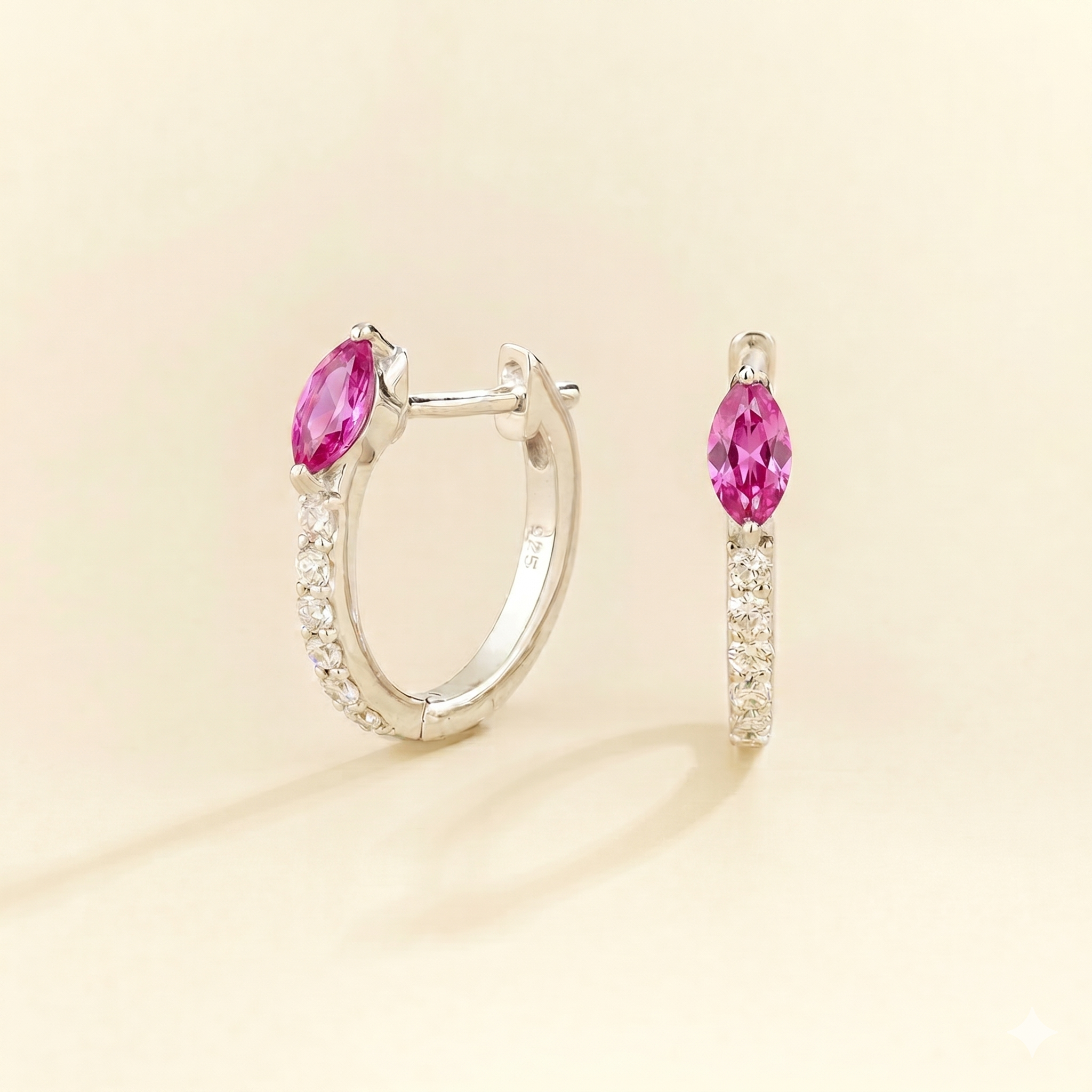 Sors Vivid Hot Pink sapphire & Diamond Huggie Hoop Earrings in White Gold
