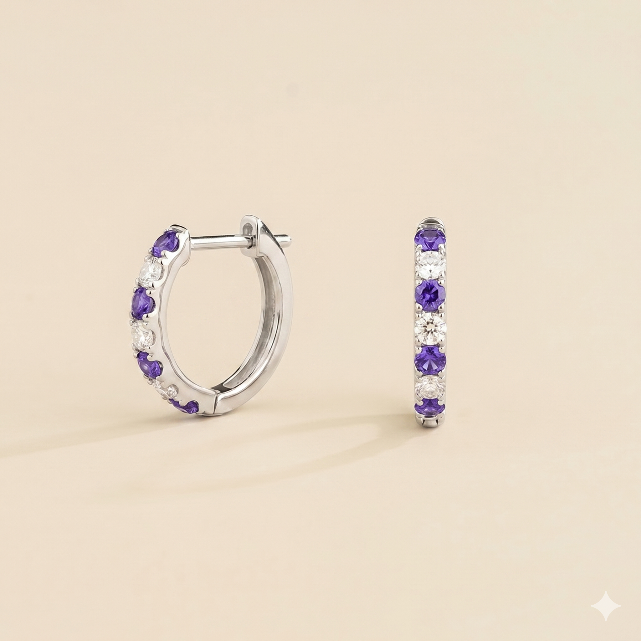 Stacy Purple Sapphire & Diamond Huggie Hoop Earrings in White Gold