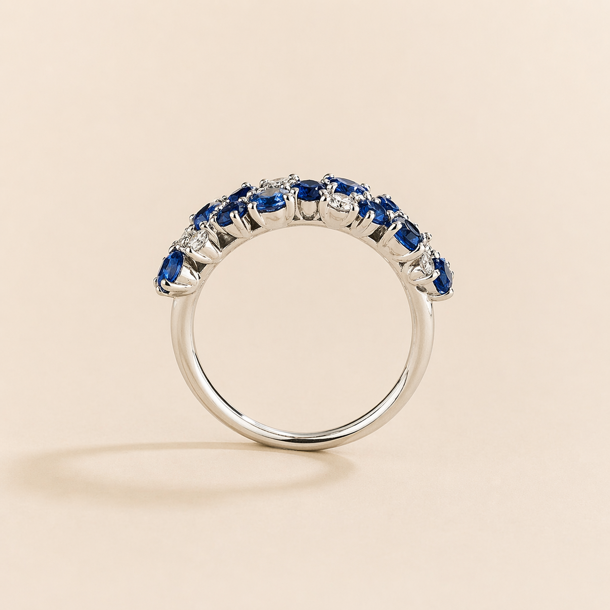 Starry Blue Sapphire & Diamond Cluster Ring in White Gold