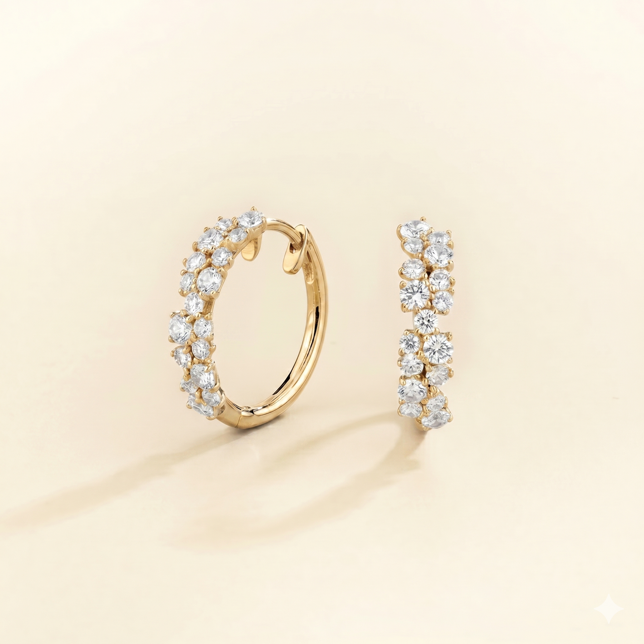Starry Diamond Cluster Huggie Hoop Earrings in Gold
