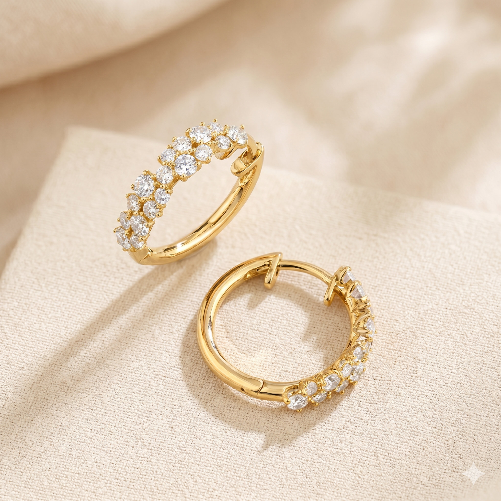 Starry Diamond Cluster Huggie Hoop Earrings in Gold