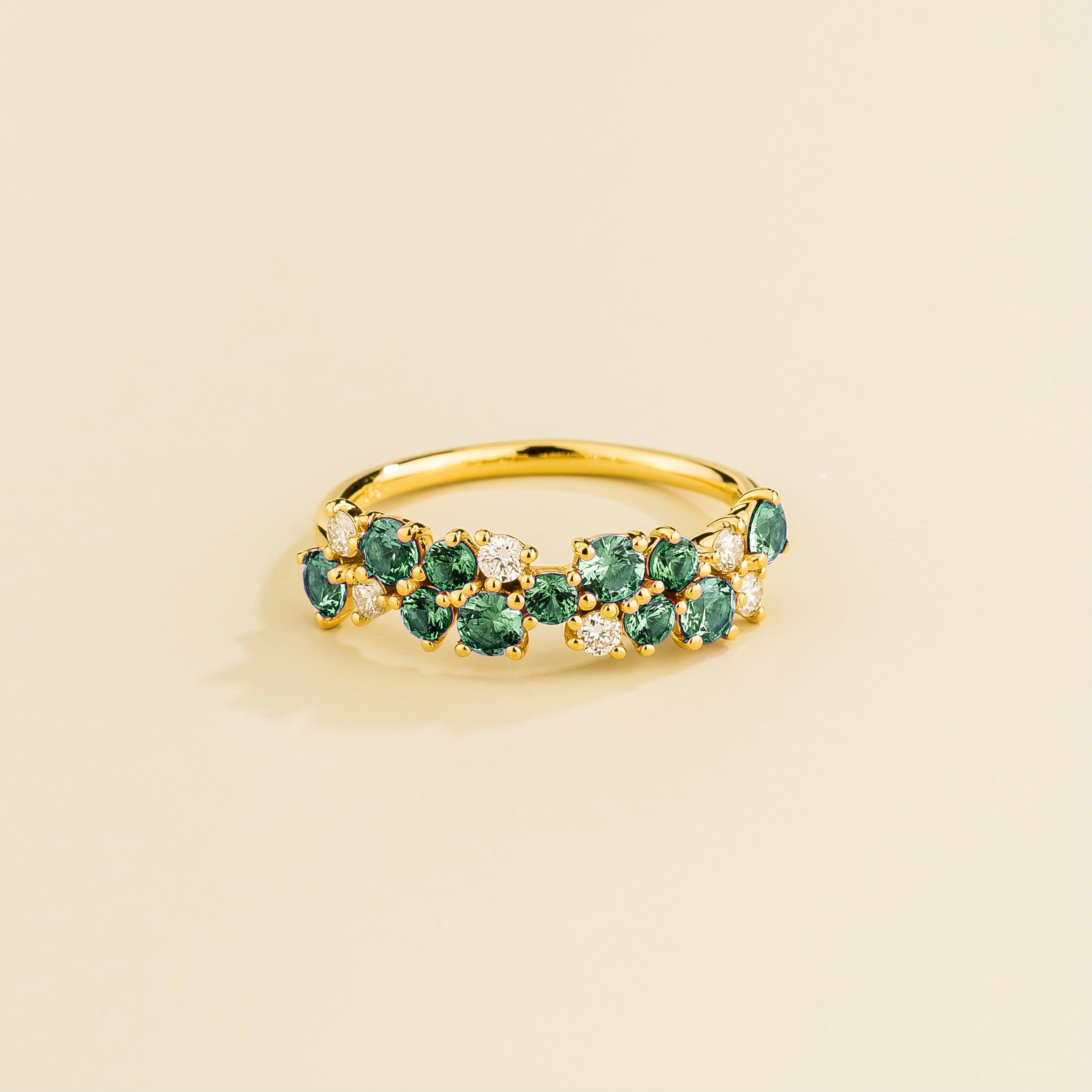 Starry Gold Ring Set With Cluster Round Emerald and Diamond by Juvetti from London