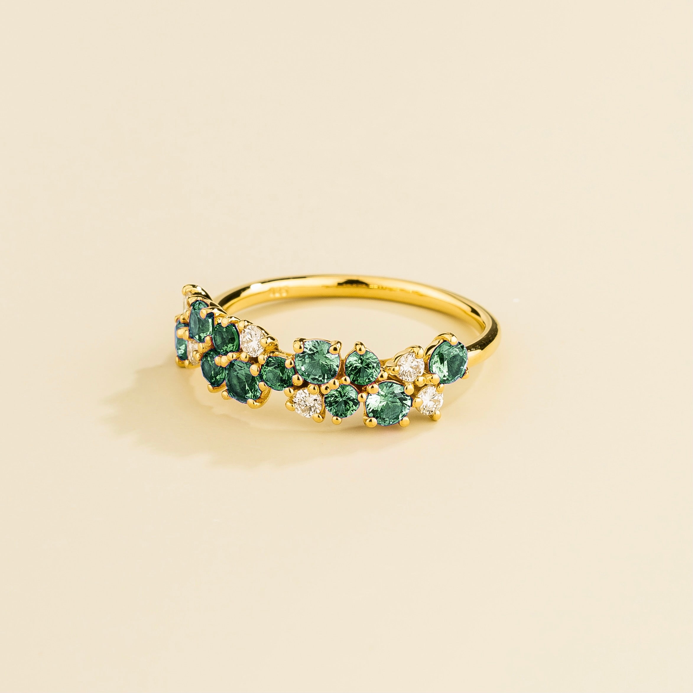 Starry Gold Ring Emerald and Diamond by Juvetti from UK