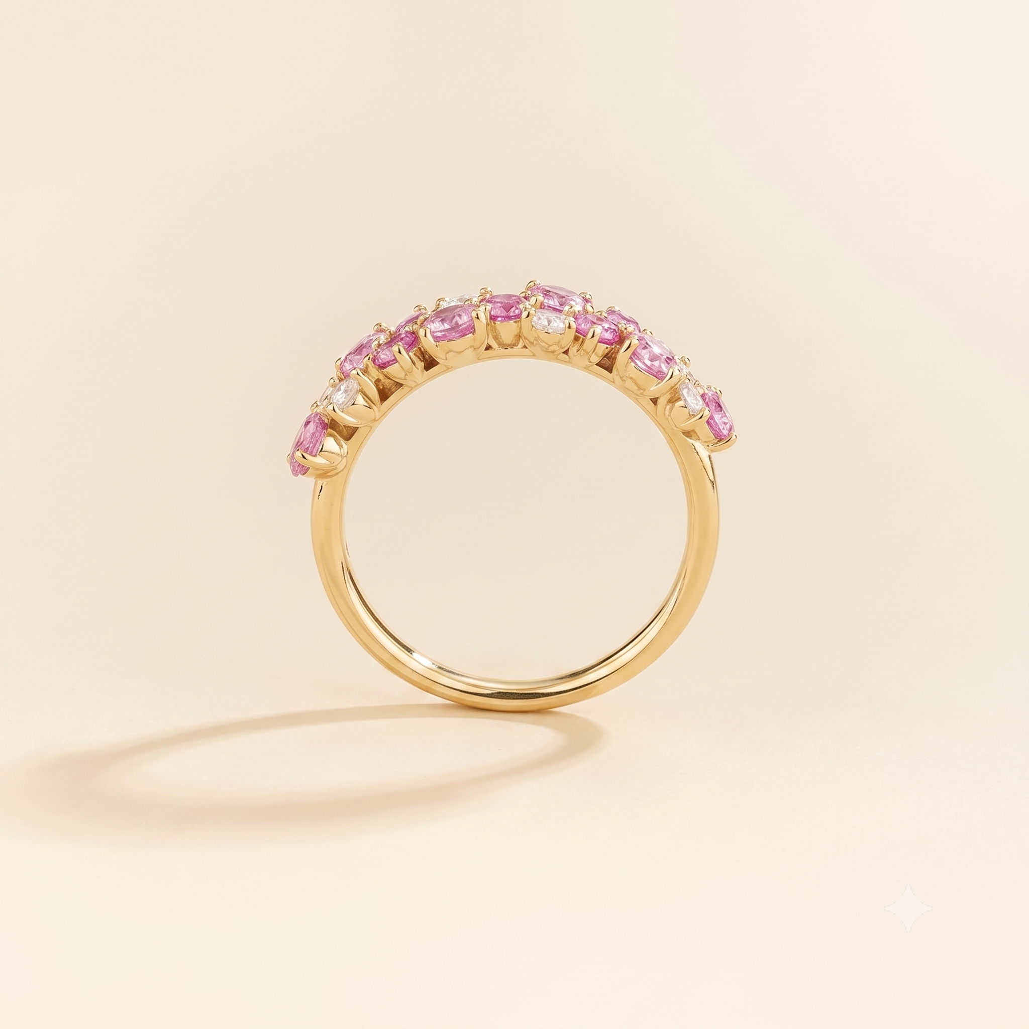 Starry Pink Sapphire & Diamond Cluster Ring in Gold