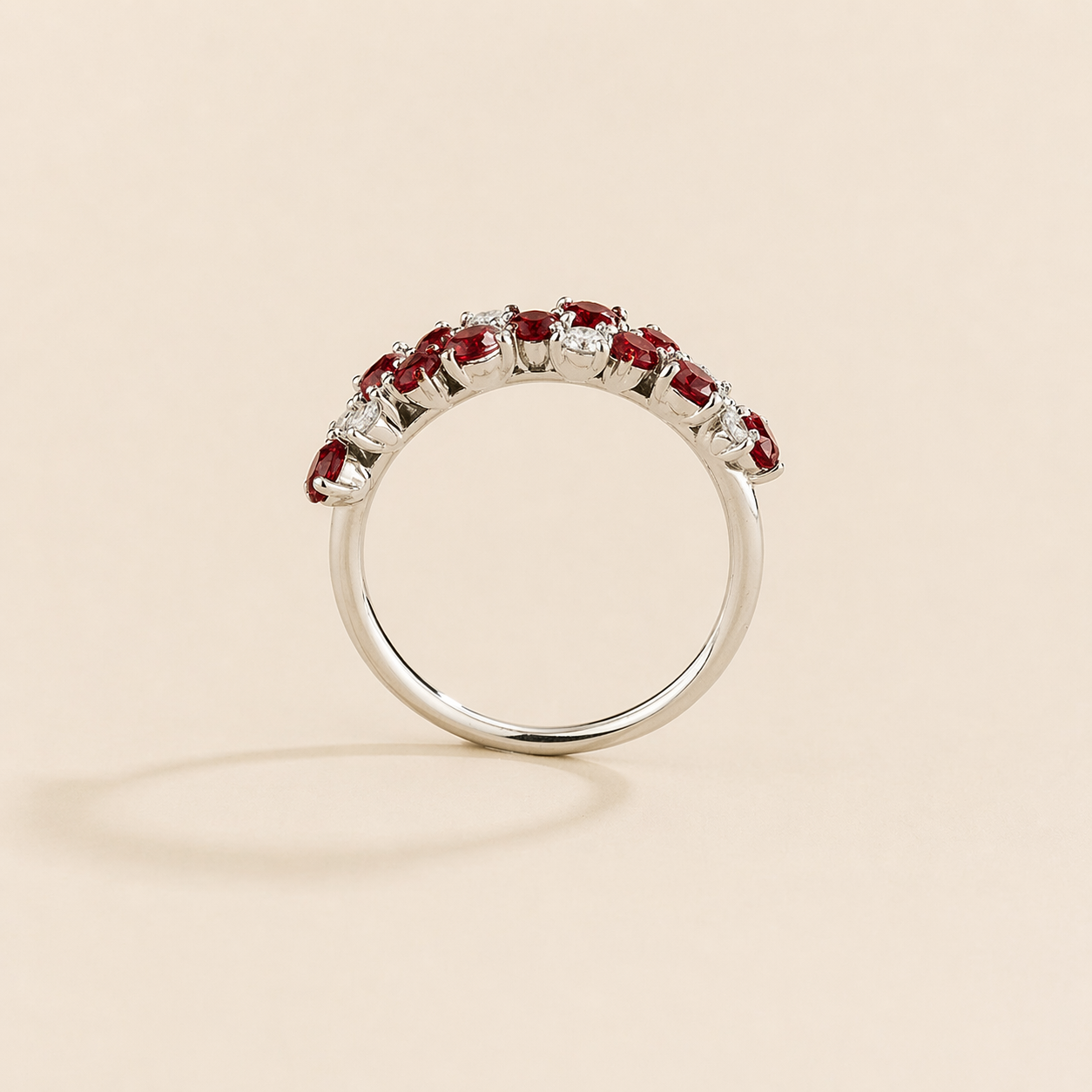 Starry Ruby & Diamond Cluster Ring in White Gold