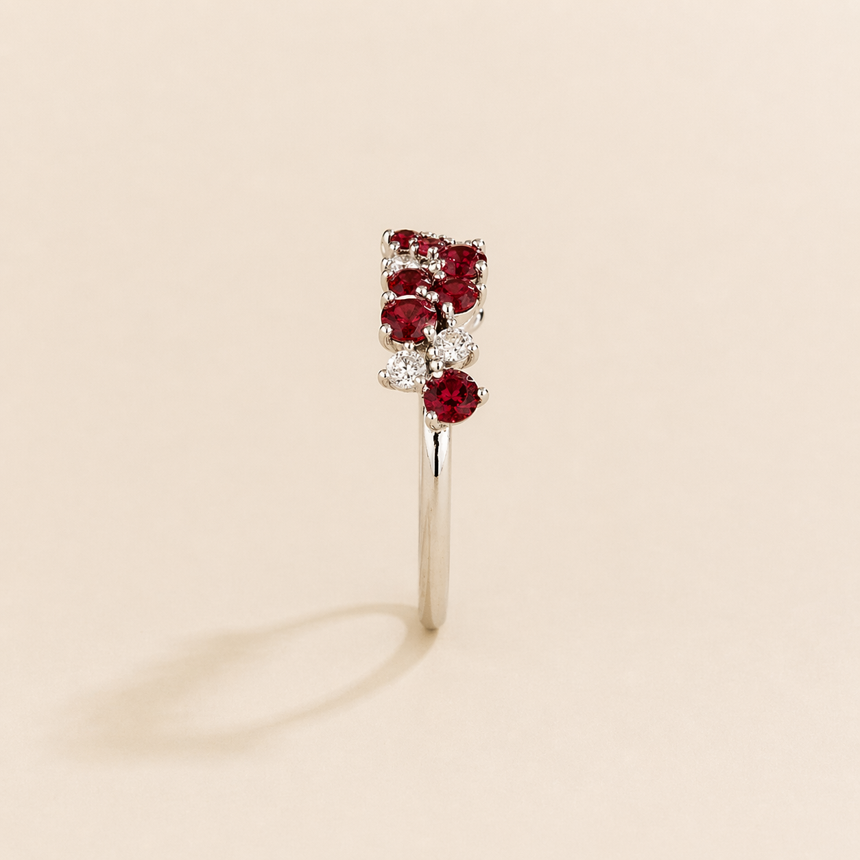 Starry Ruby & Diamond Cluster Ring in White Gold