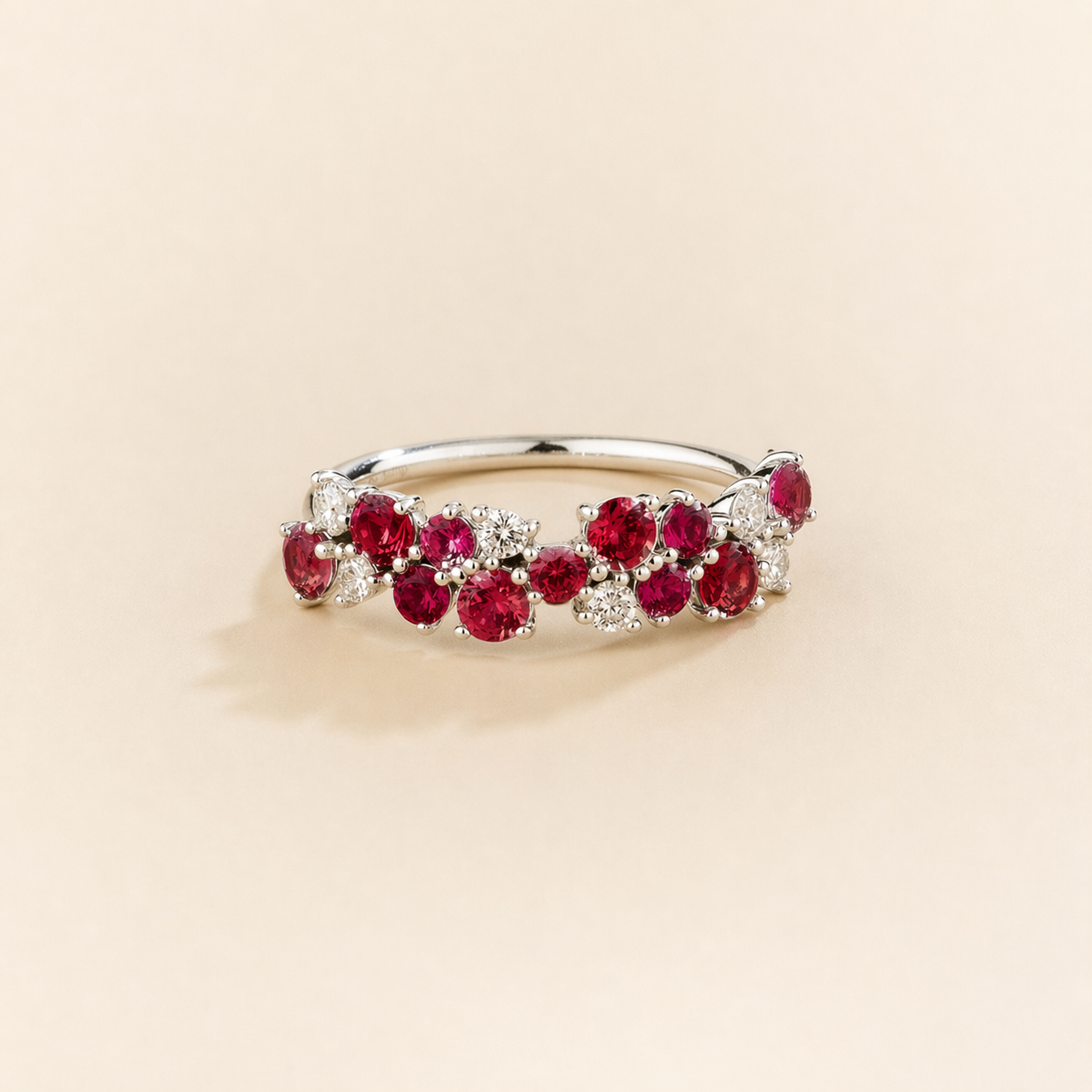 Starry Ruby & Diamond Cluster Ring in Gold