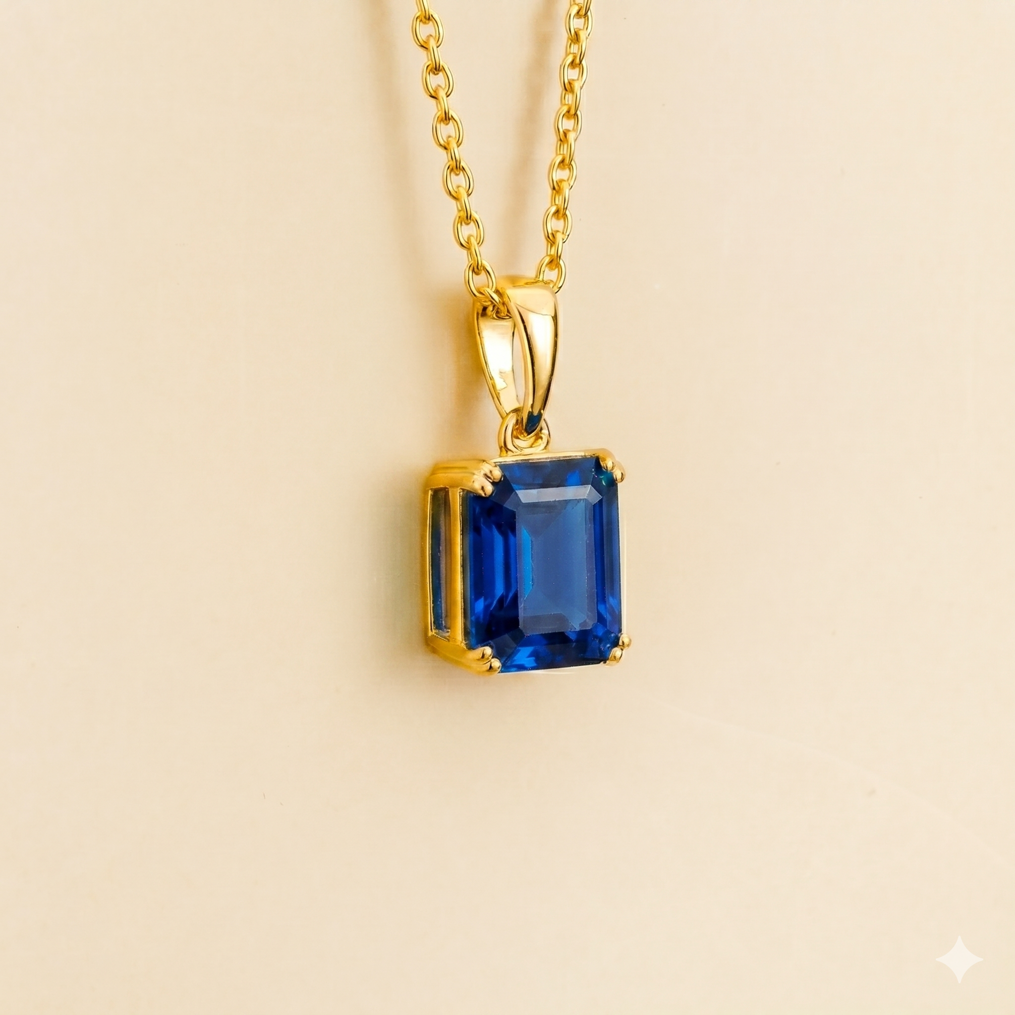 Thamani Blue Sapphire Emerald-Cut Solitaire Pendant Necklace in Gold