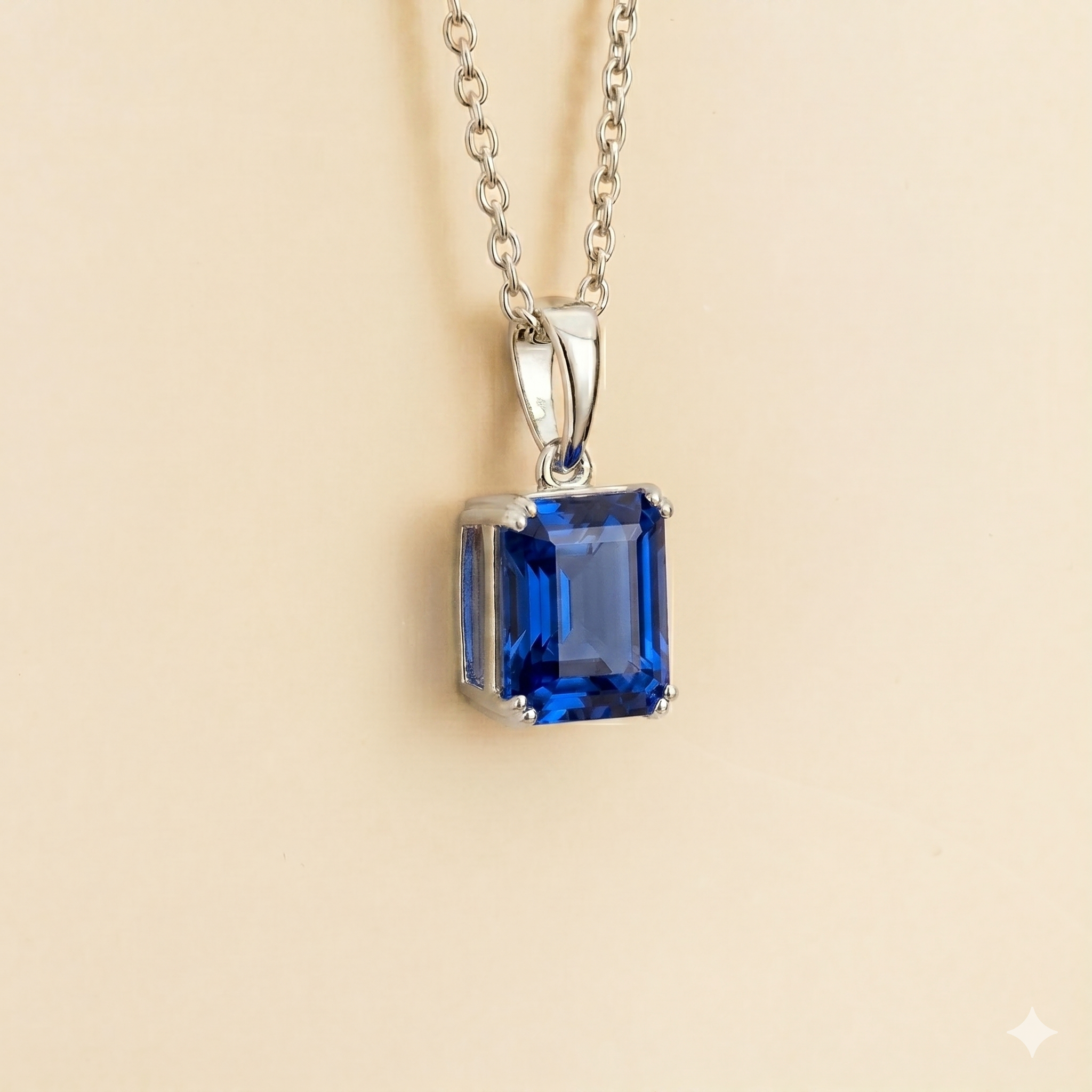 Thamani Blue Sapphire Emerald-Cut Solitaire Pendant Necklace in White Gold