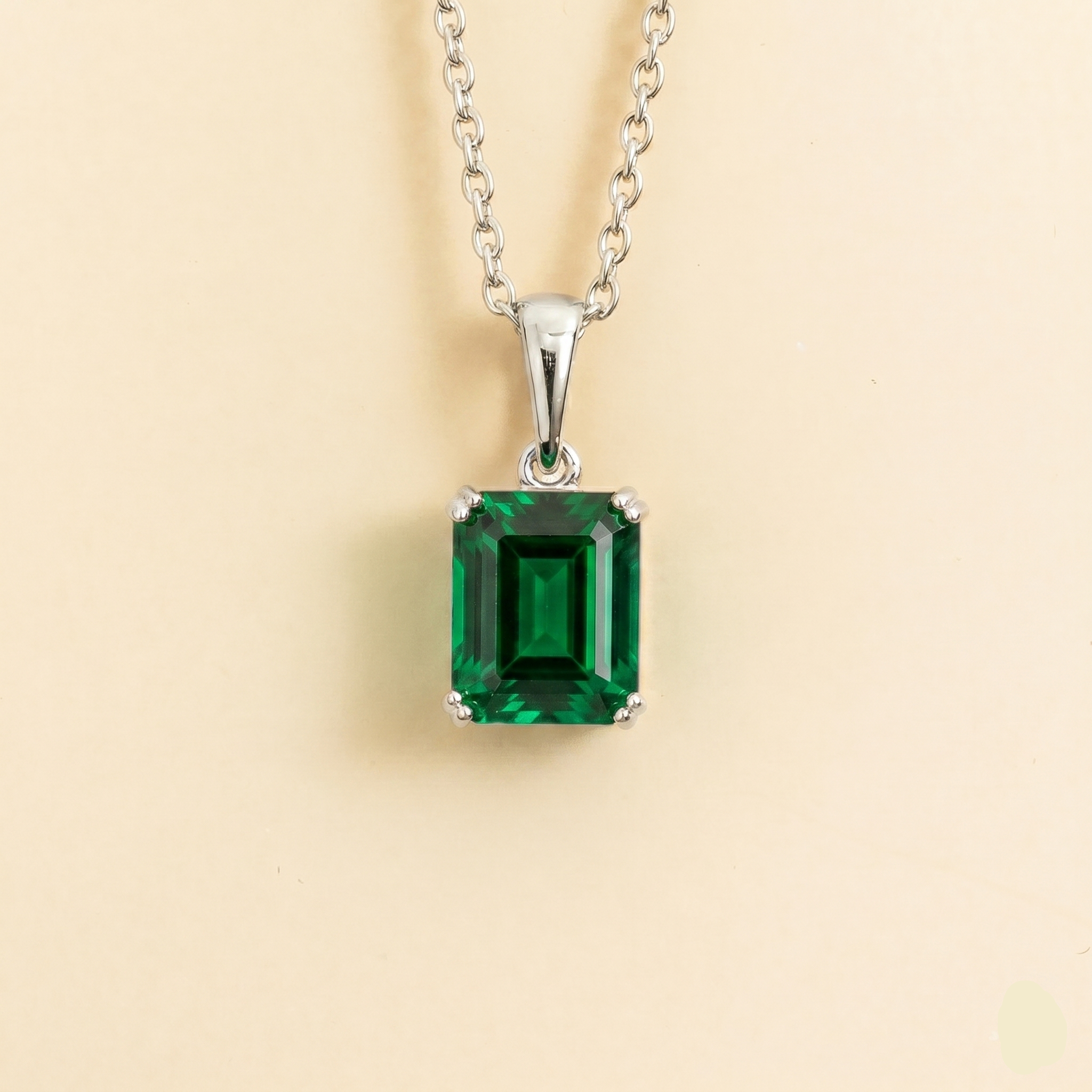 Thamani Emerald Emerald-Cut Solitaire Pendant Necklace in White Gold