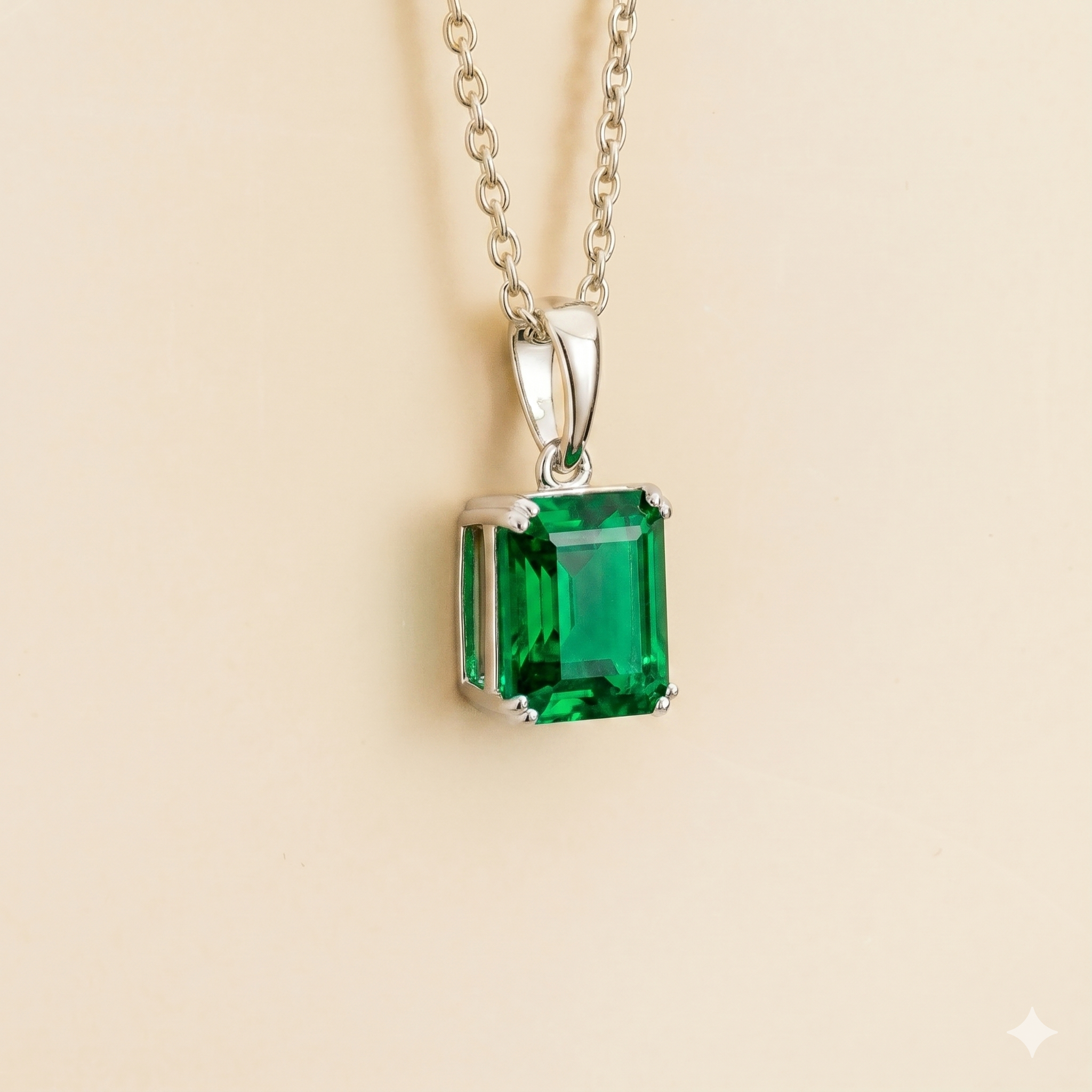 Thamani Emerald Emerald-Cut Solitaire Pendant Necklace in White Gold
