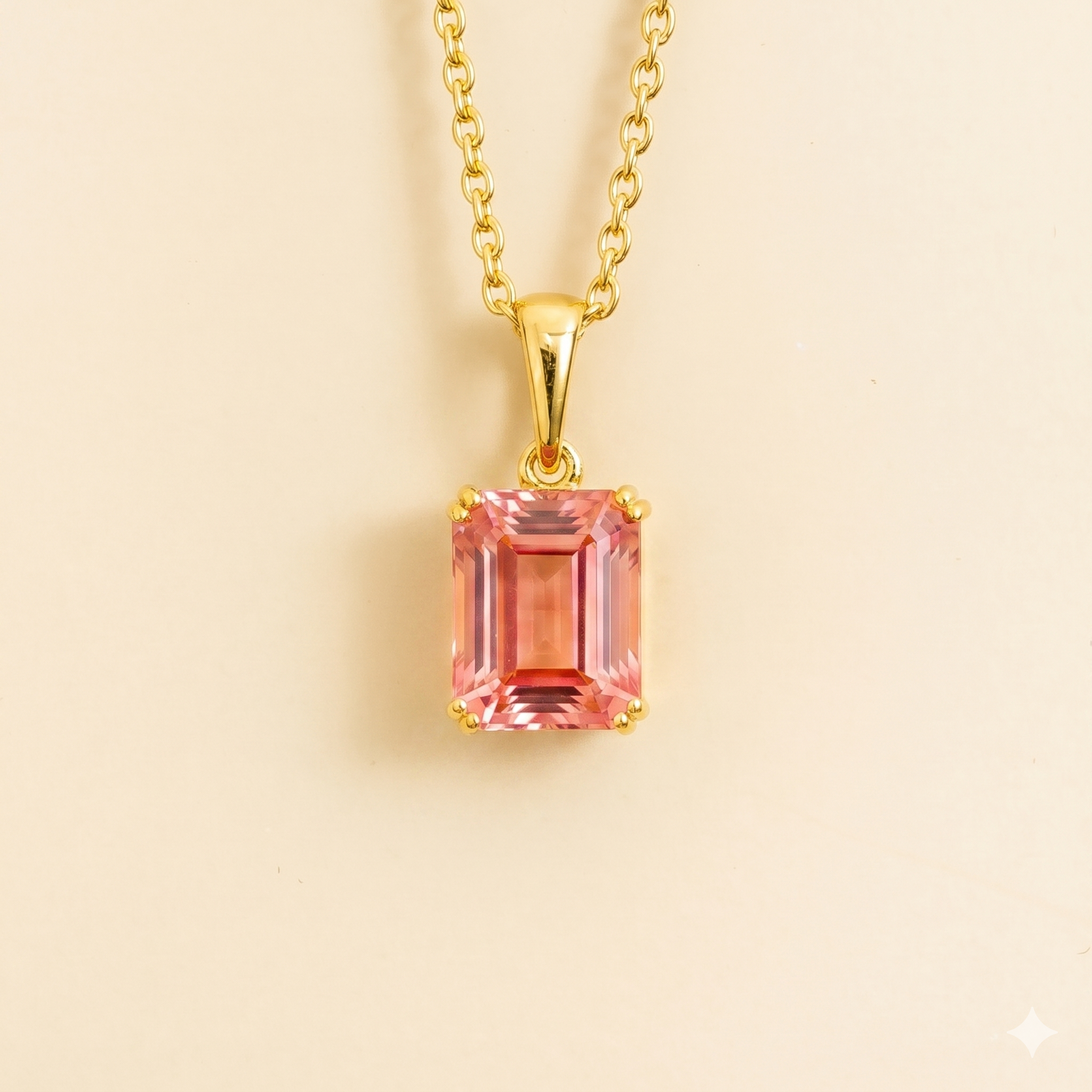 Thamani Padparadscha Sapphire Emerald-Cut Solitaire Pendant Necklace in Gold