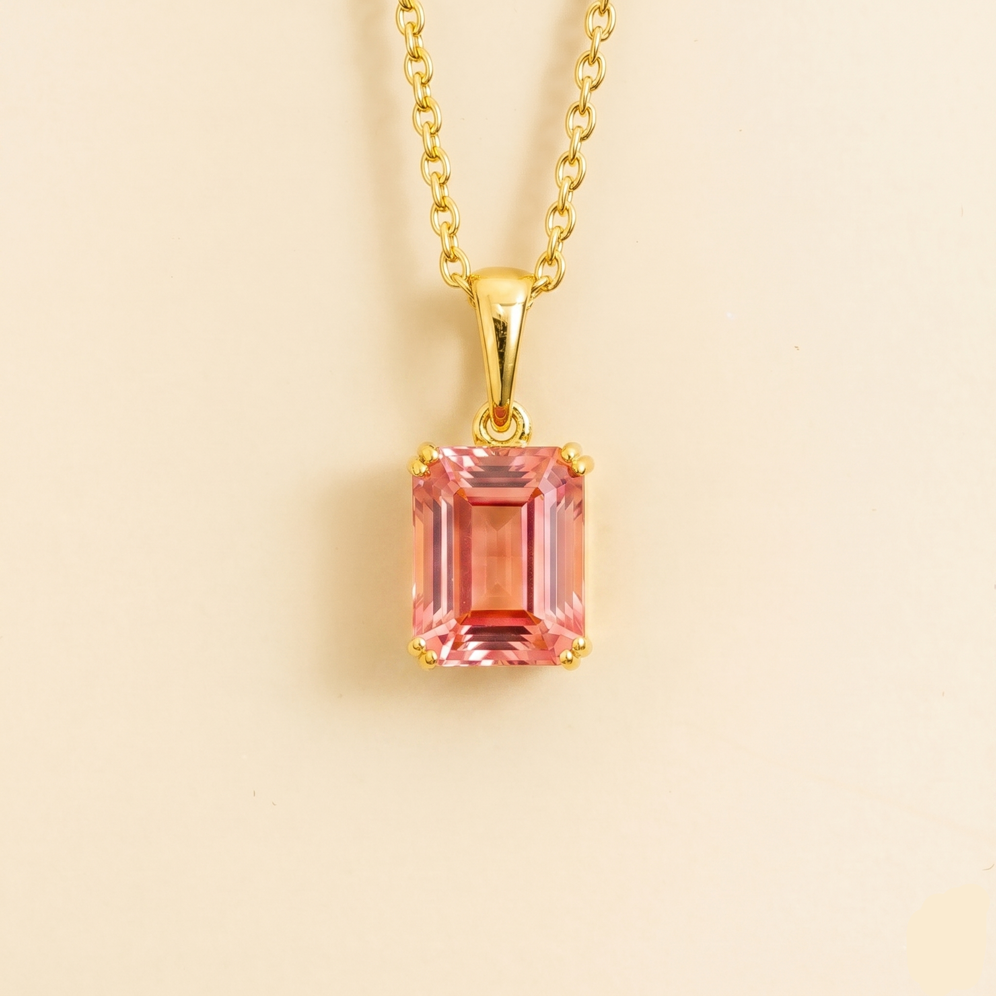 Thamani Padparadscha Sapphire Emerald-Cut Solitaire Pendant Necklace in Gold