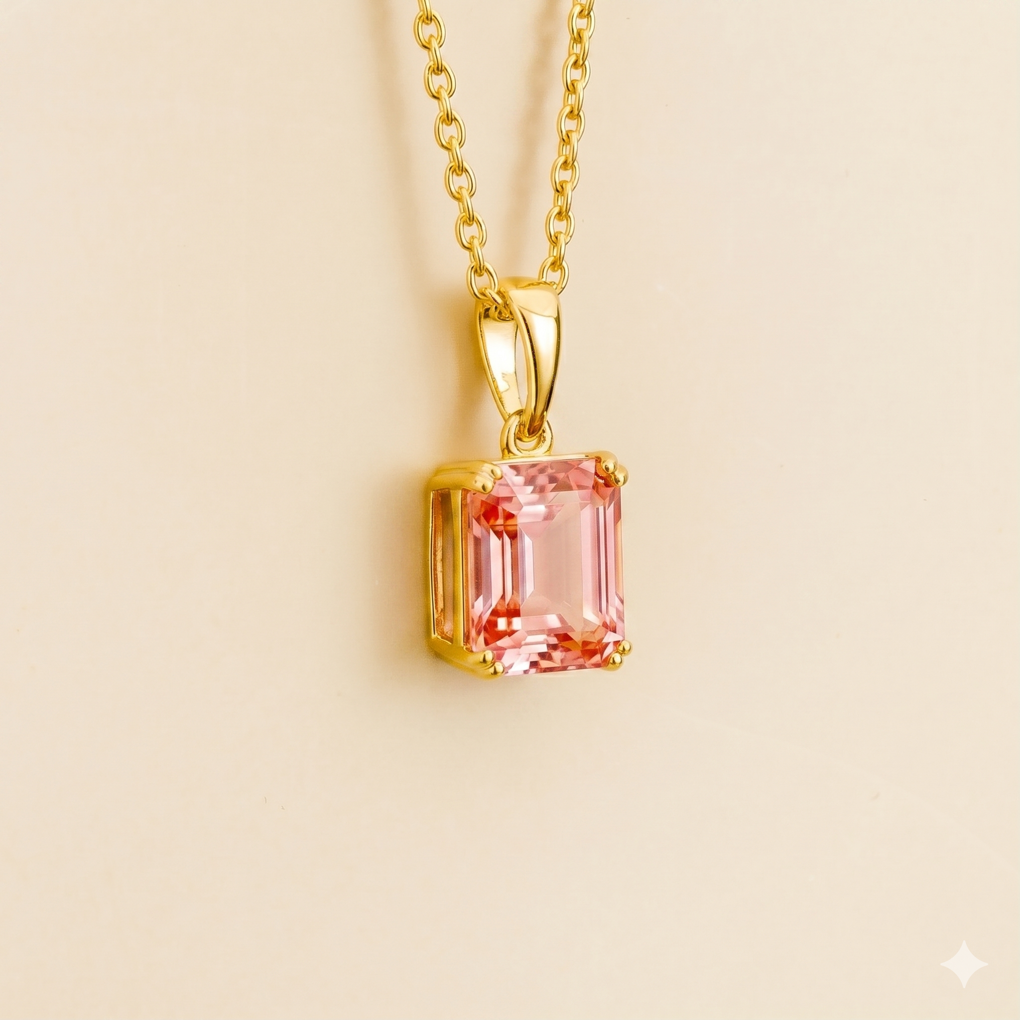 Thamani Padparadscha Sapphire Emerald-Cut Solitaire Pendant Necklace in Gold