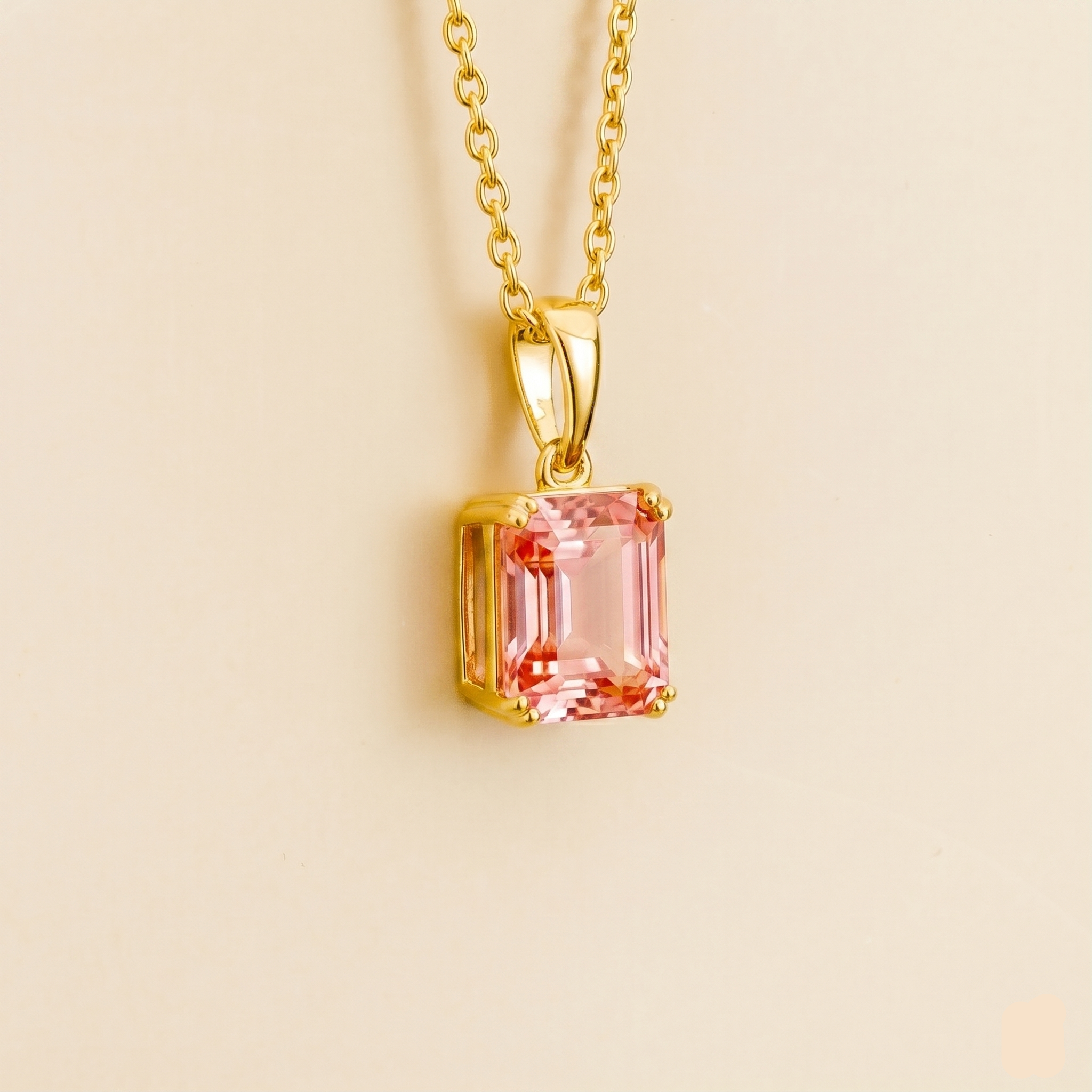 Thamani Padparadscha Sapphire Emerald-Cut Solitaire Pendant Necklace in Gold
