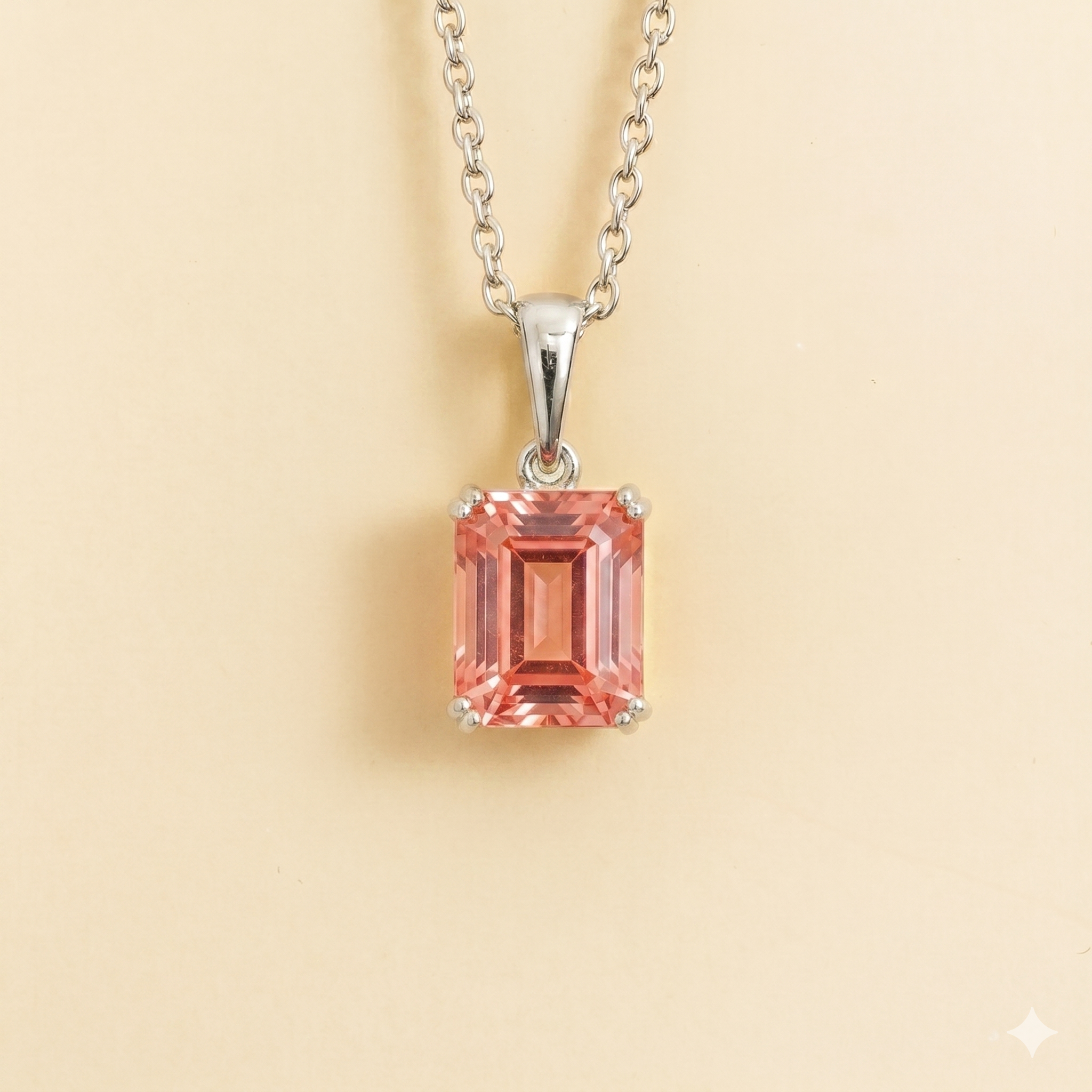 Thamani Padparadscha Sapphire Emerald-Cut Solitaire Pendant Necklace in White Gold