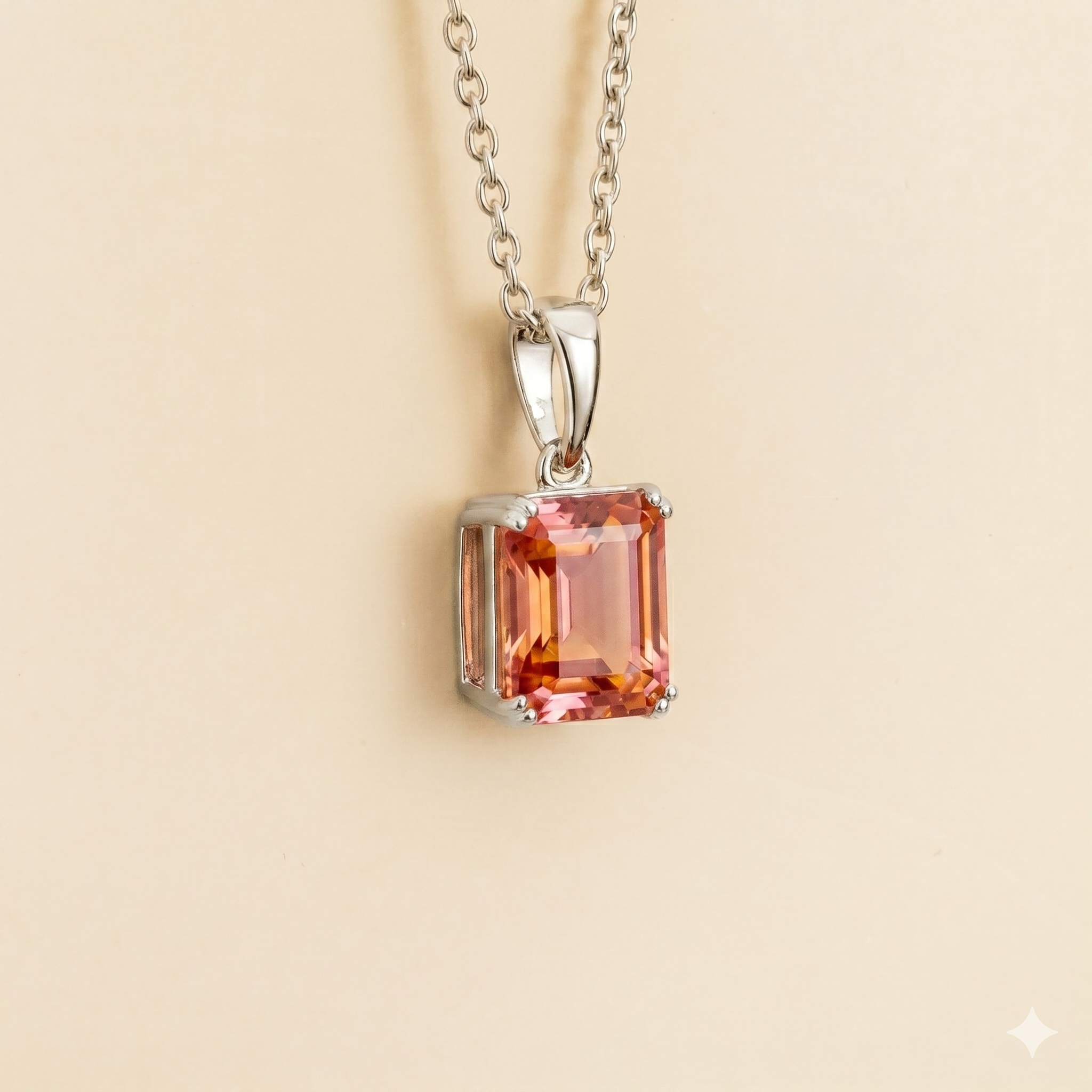 Thamani Padparadscha Sapphire Emerald-Cut Solitaire Pendant Necklace in White Gold