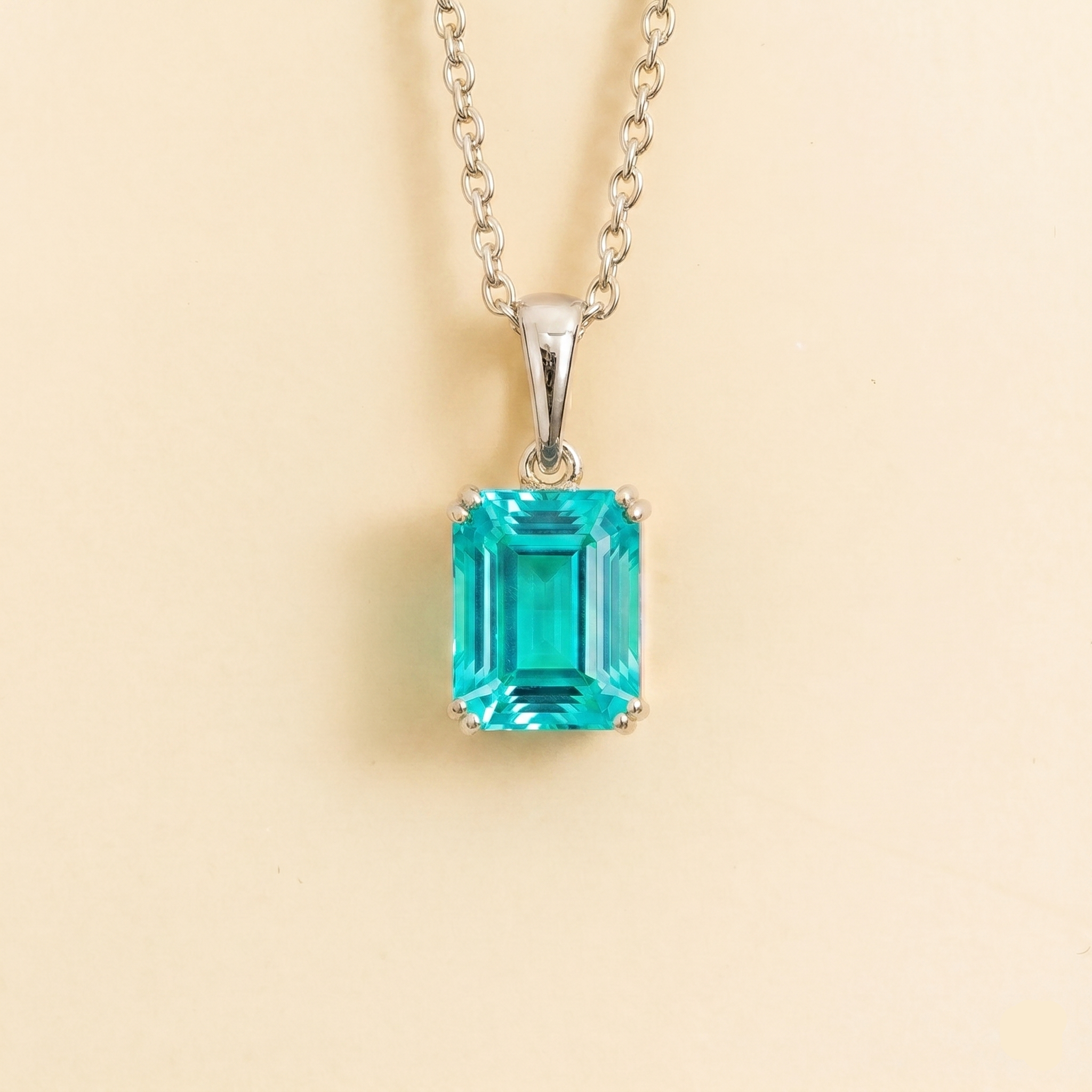 Thamani Paraiba Emerald-Cut Solitaire Pendant Necklace in White Gold