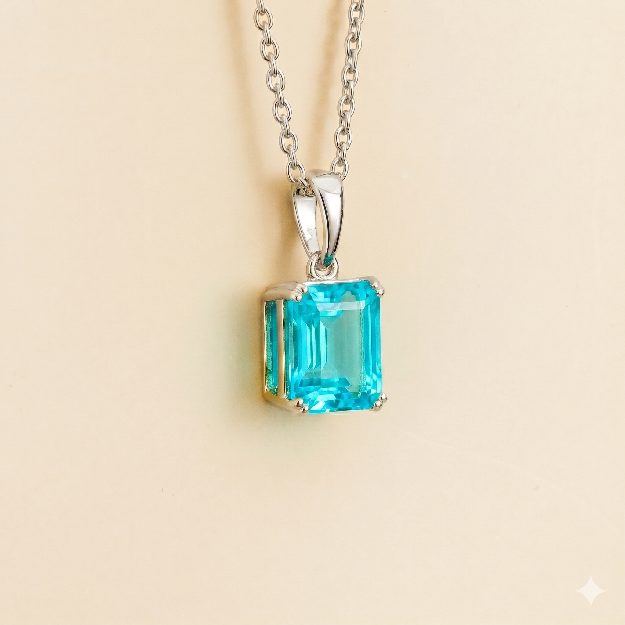Thamani Paraiba Emerald-Cut Solitaire Pendant Necklace in White Gold