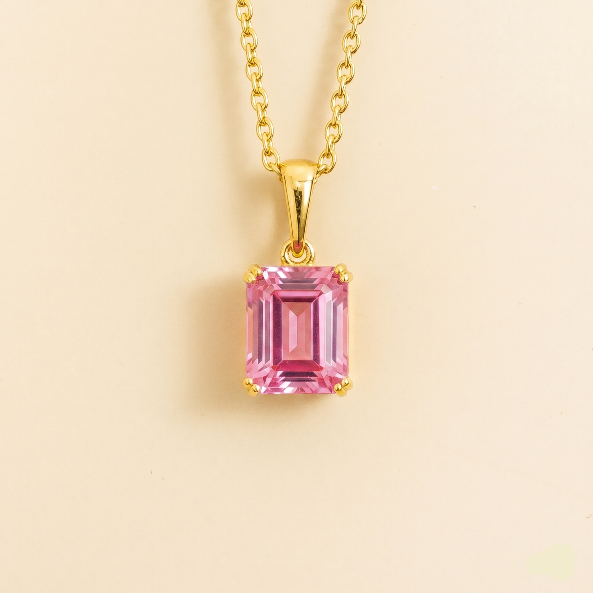 Thamani Pink Sapphire Emerald-Cut Solitaire Pendant Necklace in Gold