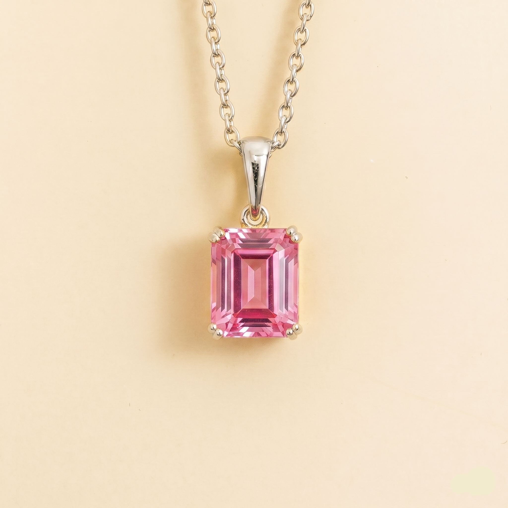 Thamani Pink Sapphire Emerald-Cut Solitaire Pendant Necklace in White Gold