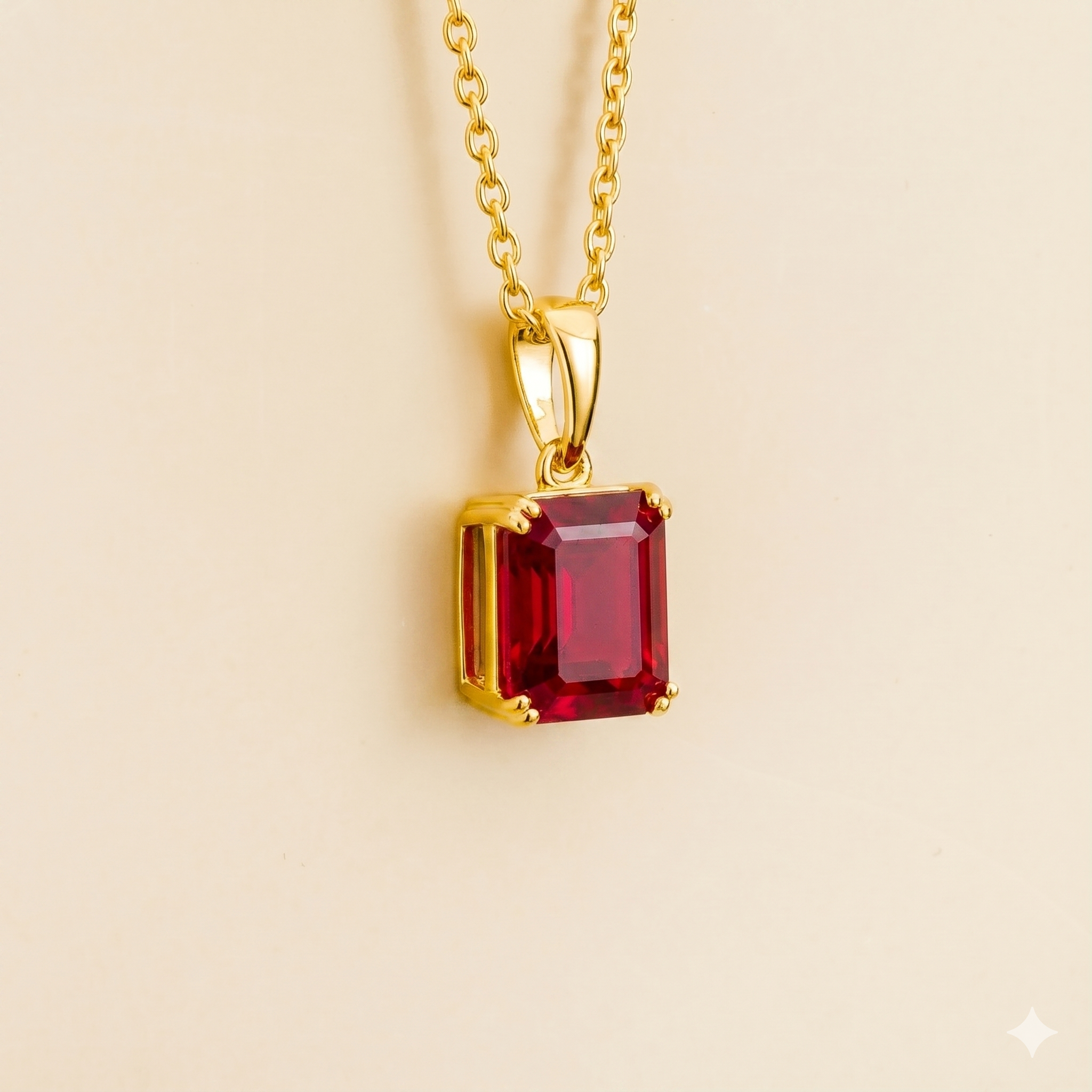 Thamani Ruby Emerald-Cut Solitaire Pendant Necklace in Gold