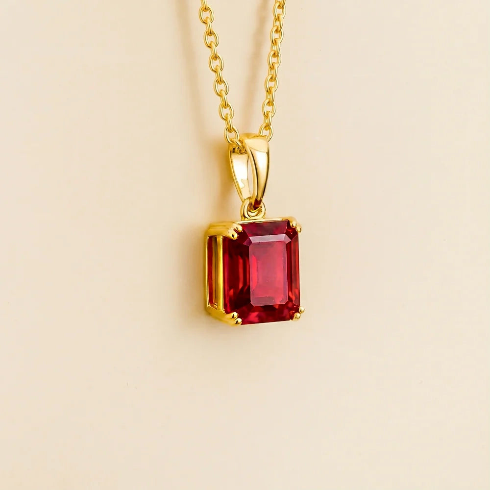 Thamani Ruby Emerald-Cut Solitaire Pendant Necklace in Gold