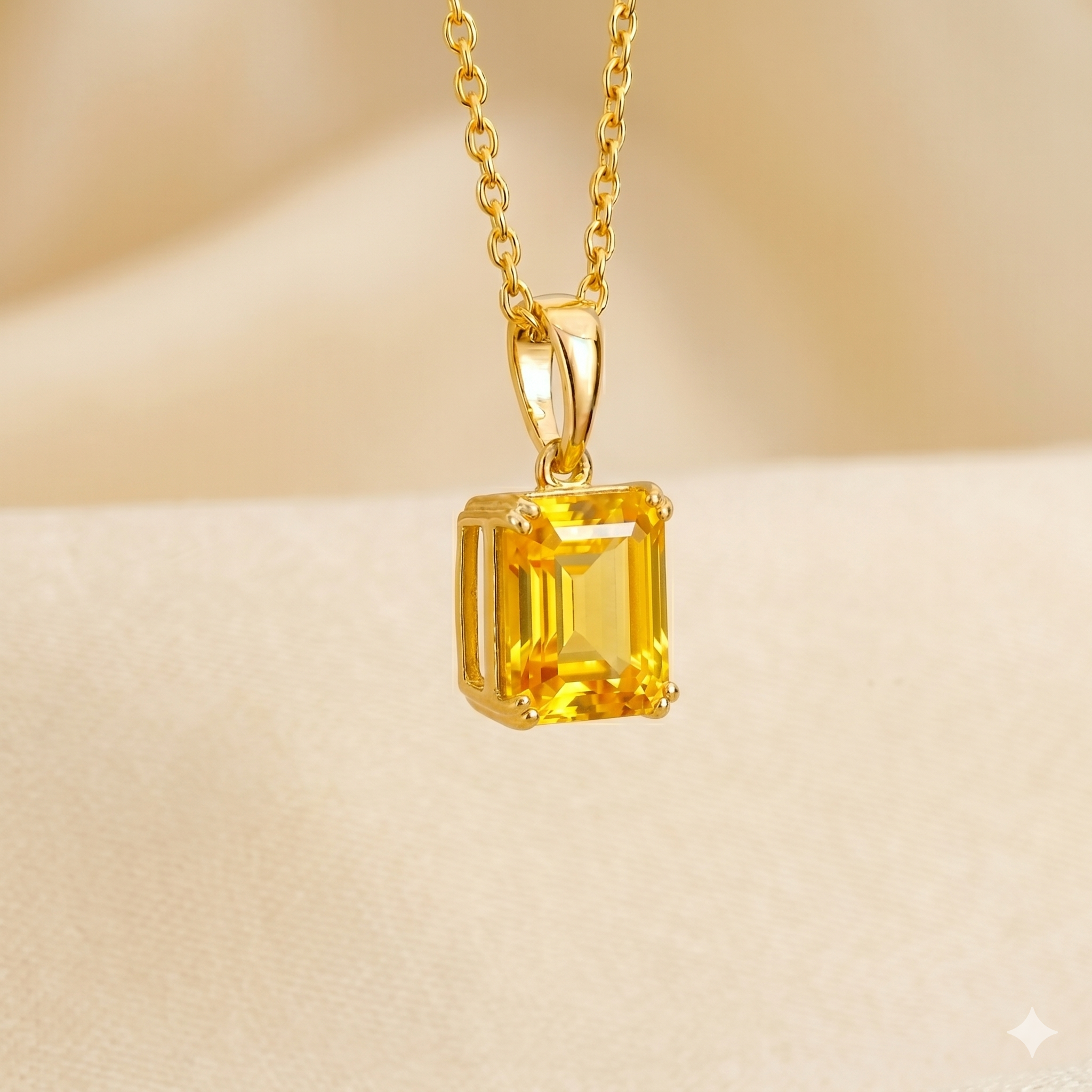 Thamani Yellow Sapphire Emerald-Cut Solitaire Pendant Necklace in Gold