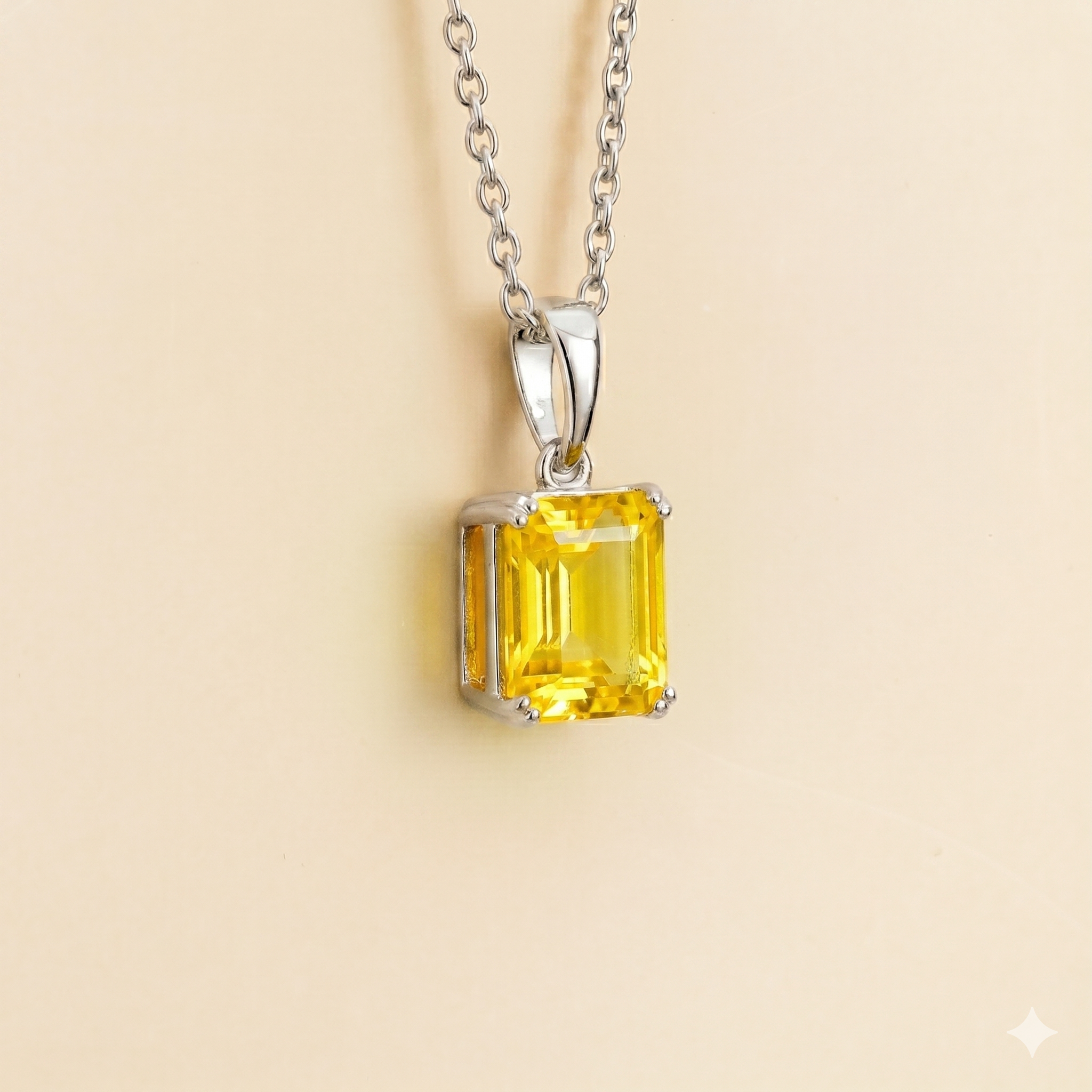 Thamani Yellow Sapphire Emerald-Cut Solitaire Pendant Necklace in White Gold