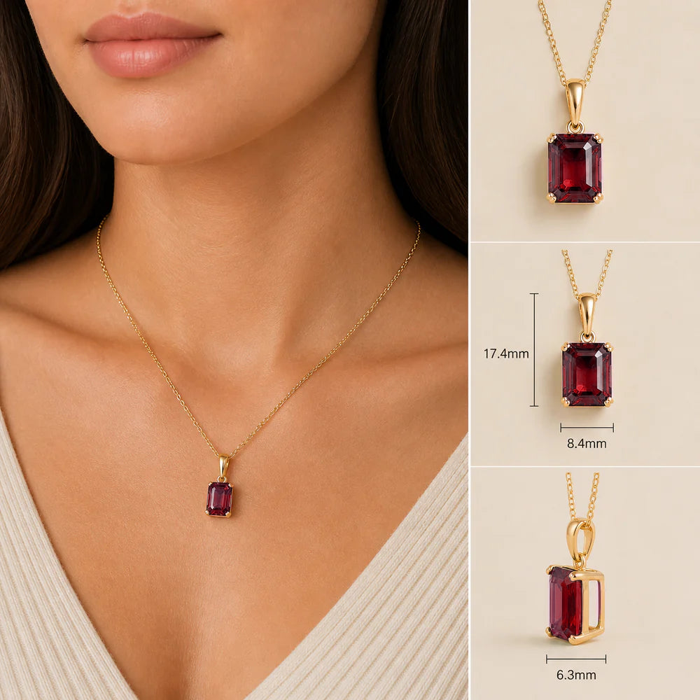 Thamani Ruby Emerald-Cut Solitaire Pendant Necklace in Gold
