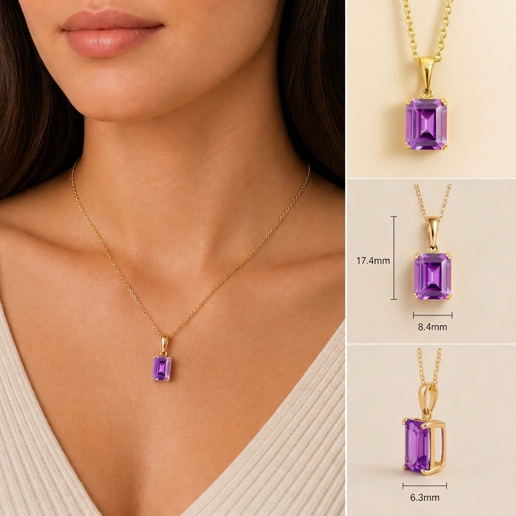 Thamani Purple Sapphire Emerald-Cut Solitaire Pendant Necklace in Gold