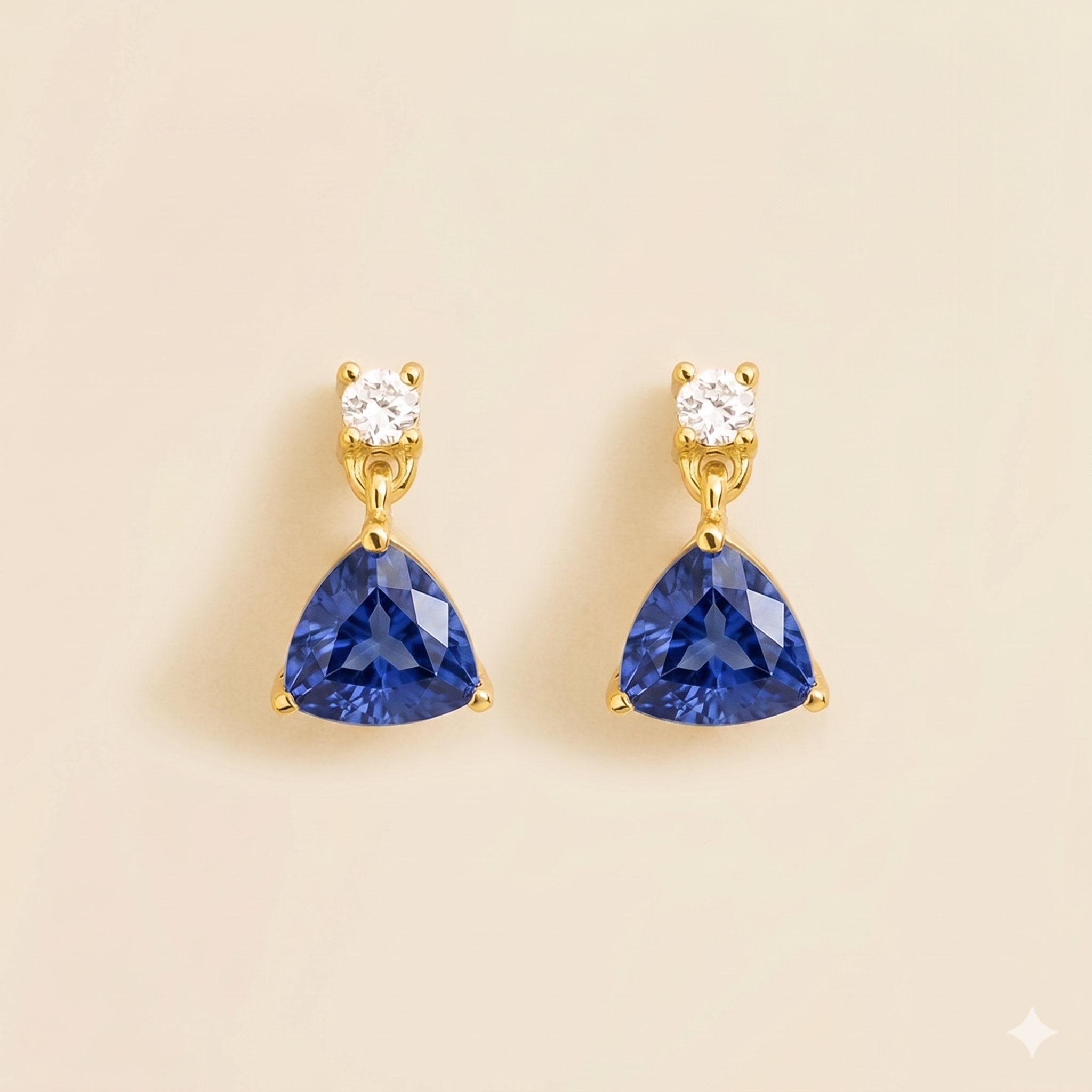 Trillion Blue Sapphire & Diamond Drop Earrings in Gold