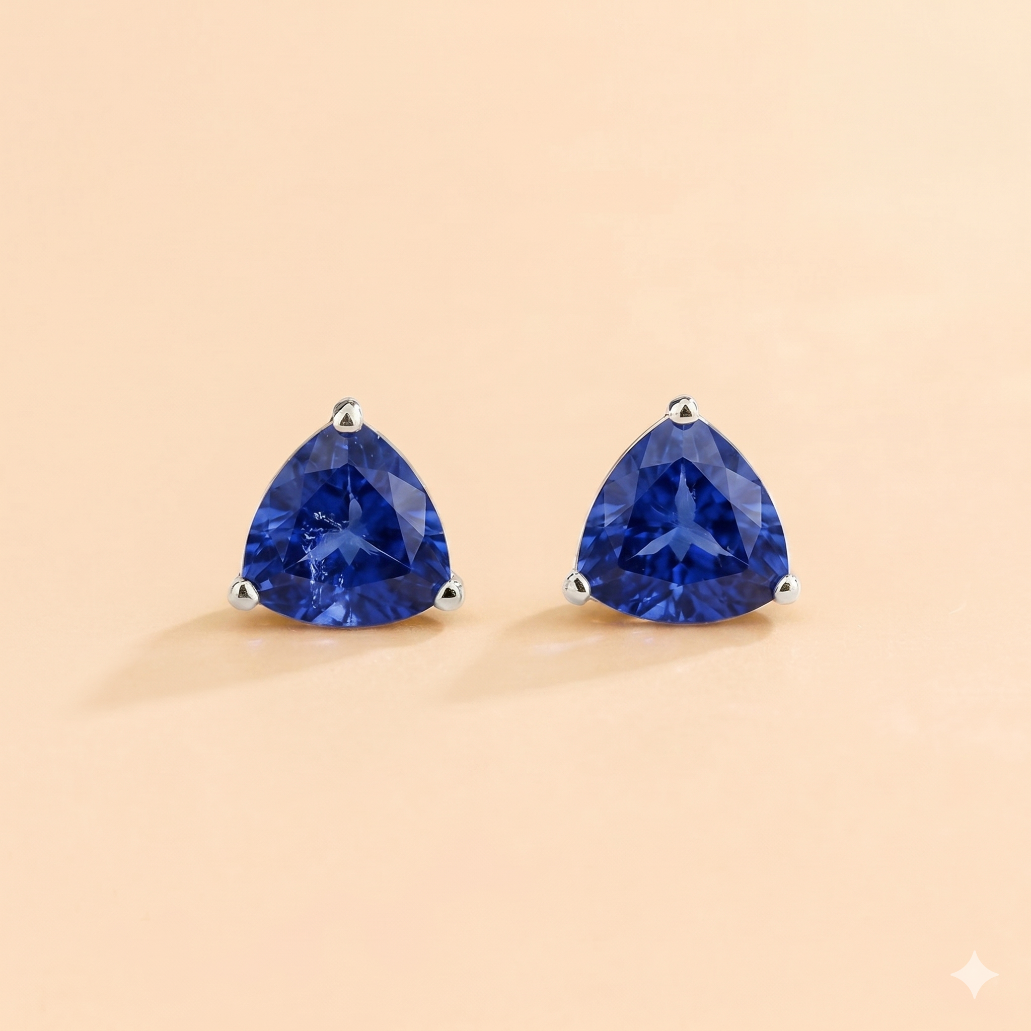 Trillion Blue Sapphire Solitaire Stud Earrings in White Gold