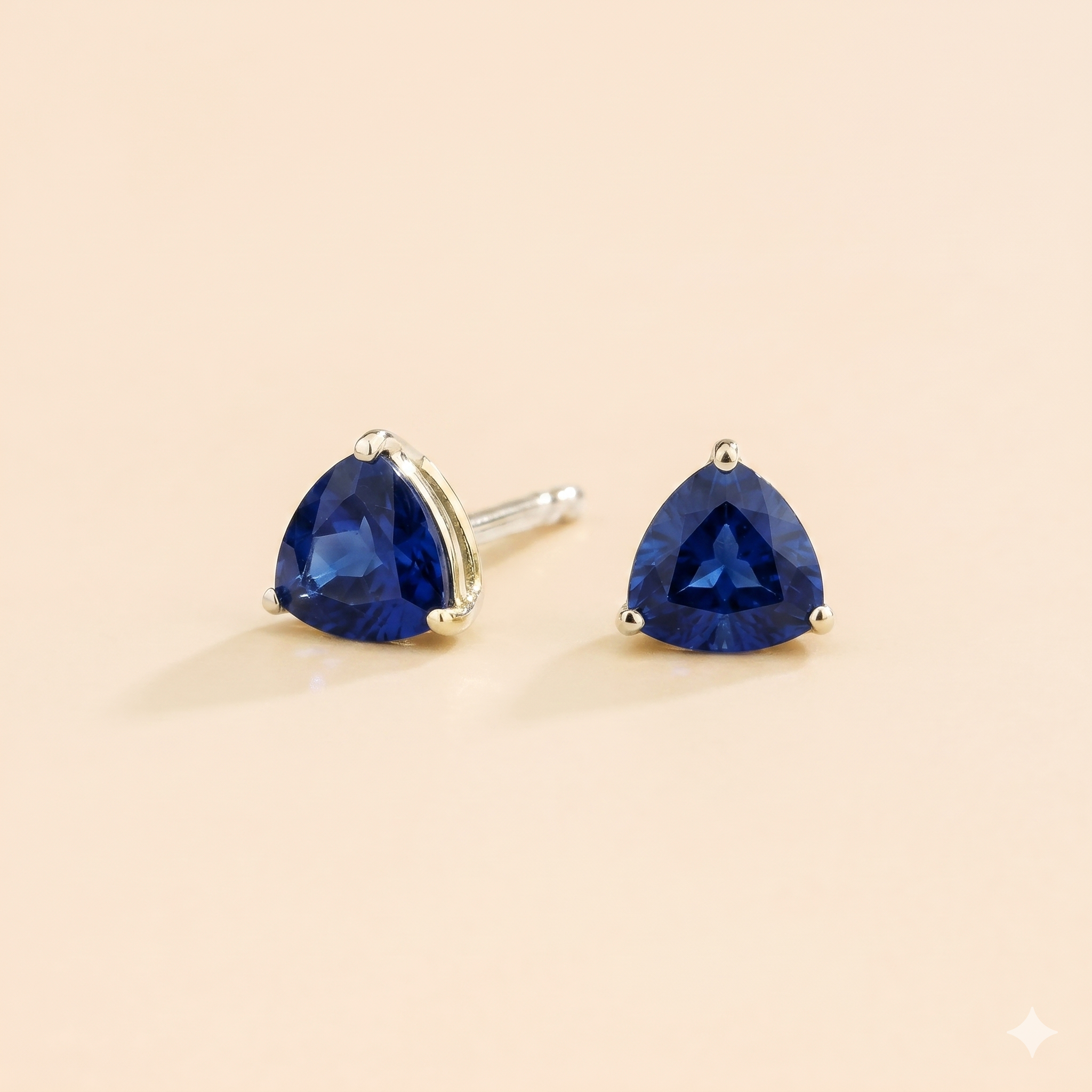 Trillion Blue Sapphire Solitaire Stud Earrings in White Gold