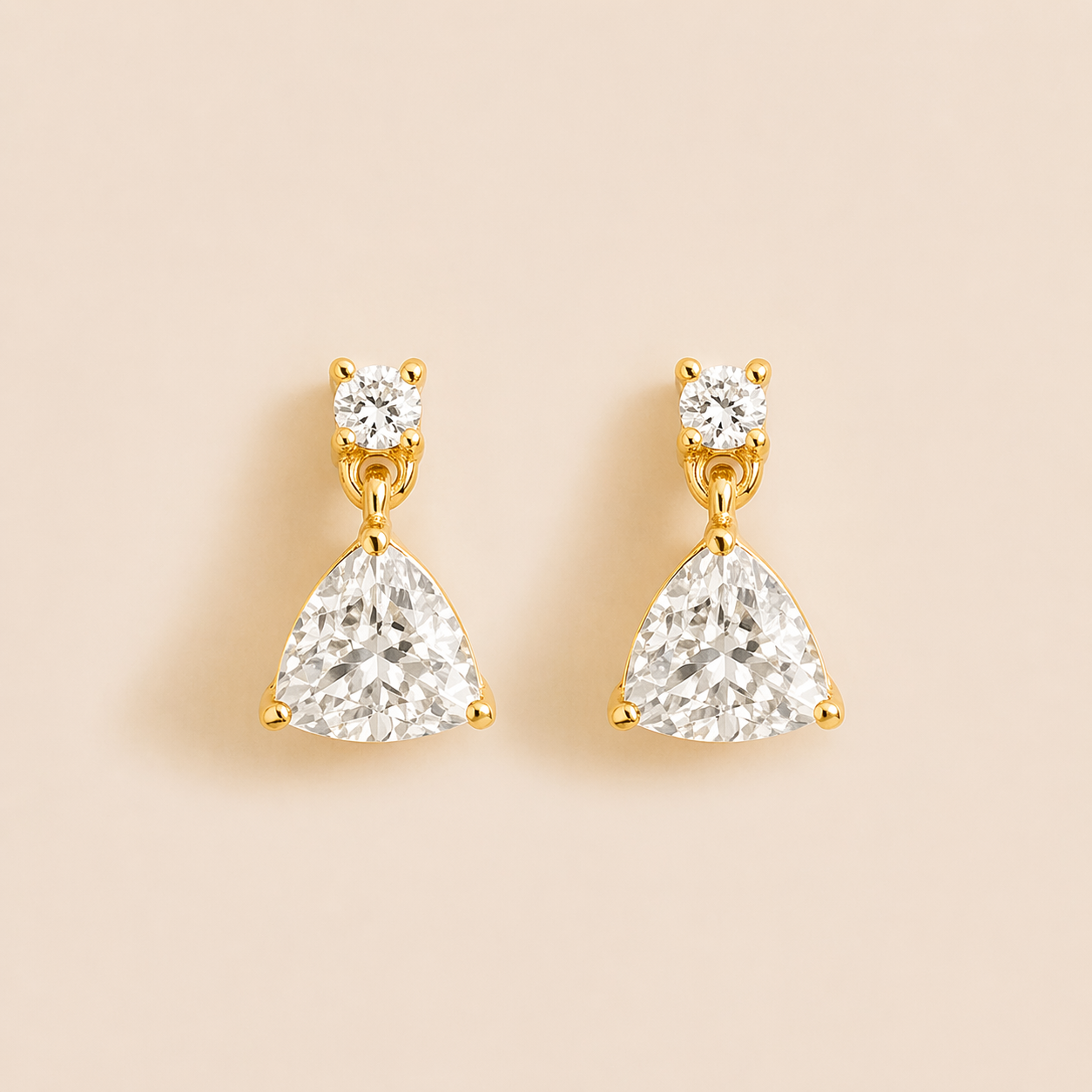 Trillion Diamond Drop Earrings in Gold