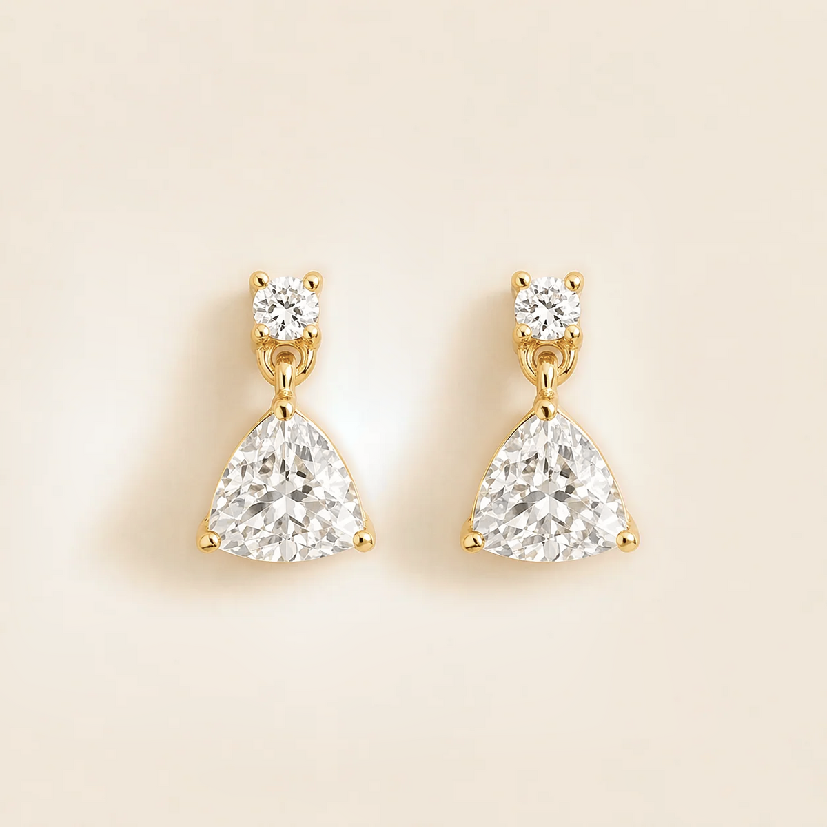 Trillion-cut lab-grown diamond drop earrings in gold | Juvetti London